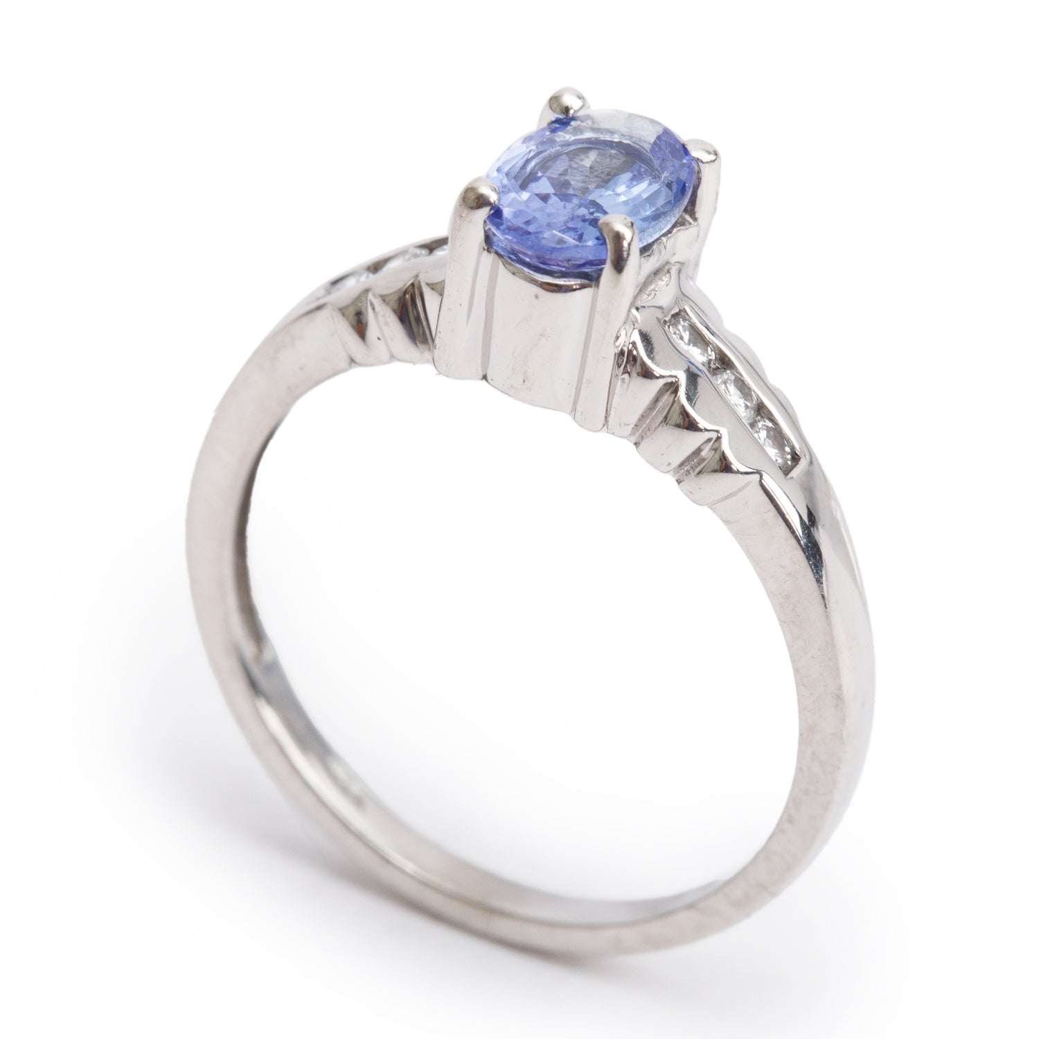 14k White Gold Tanzanite & Diamond Ring, Size 6.25