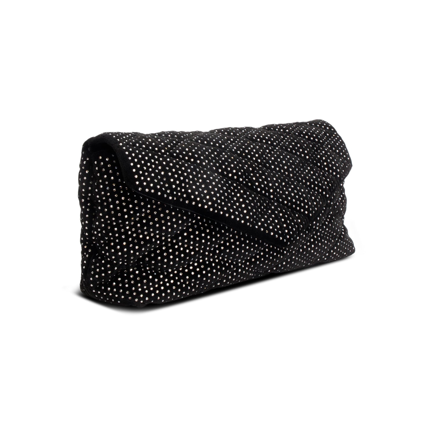 Saint Laurent 2022 Black Velvet Crystal Sade Puffer Large Envelope Clutch