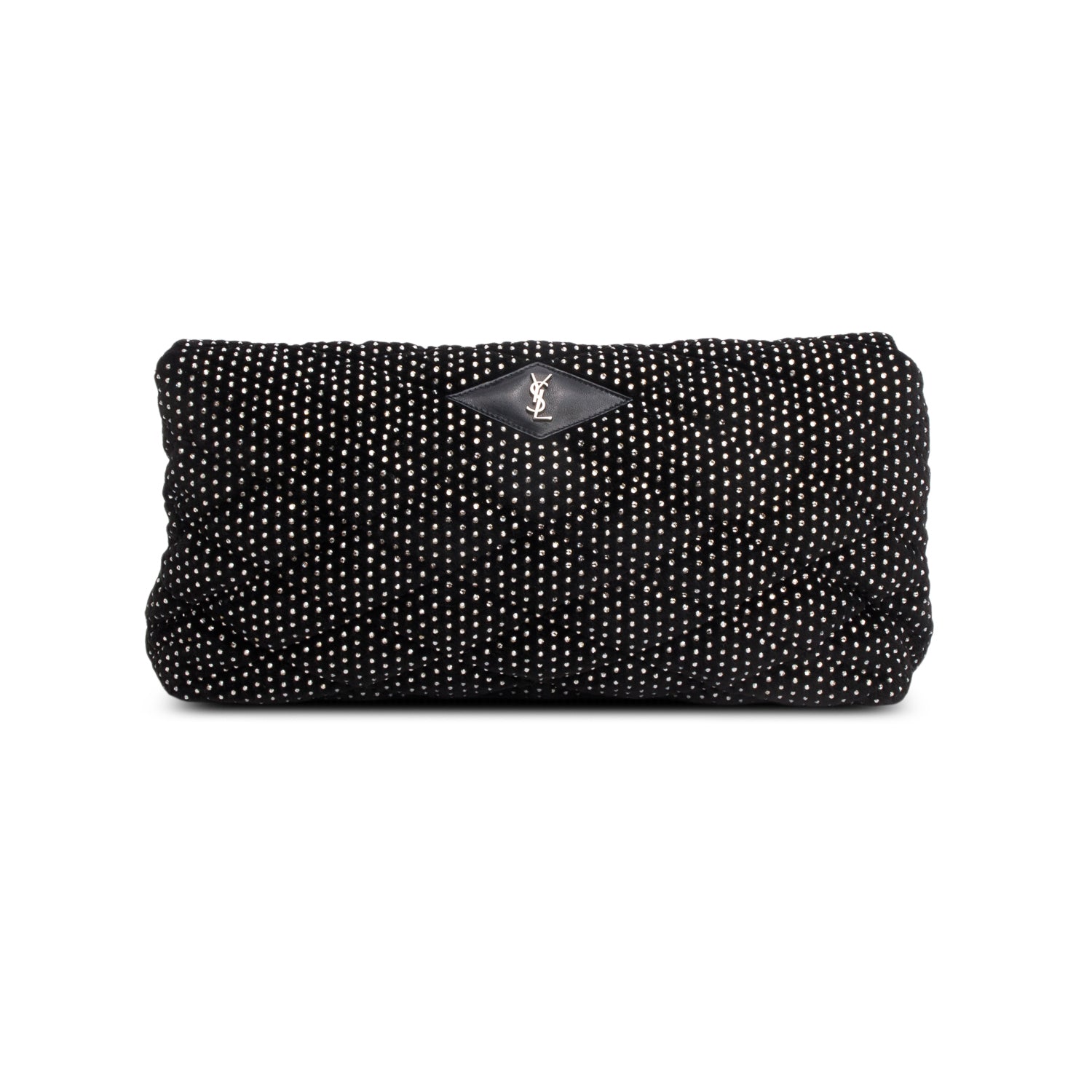 Saint Laurent 2022 Black Velvet Crystal Sade Puffer Large Envelope Clutch