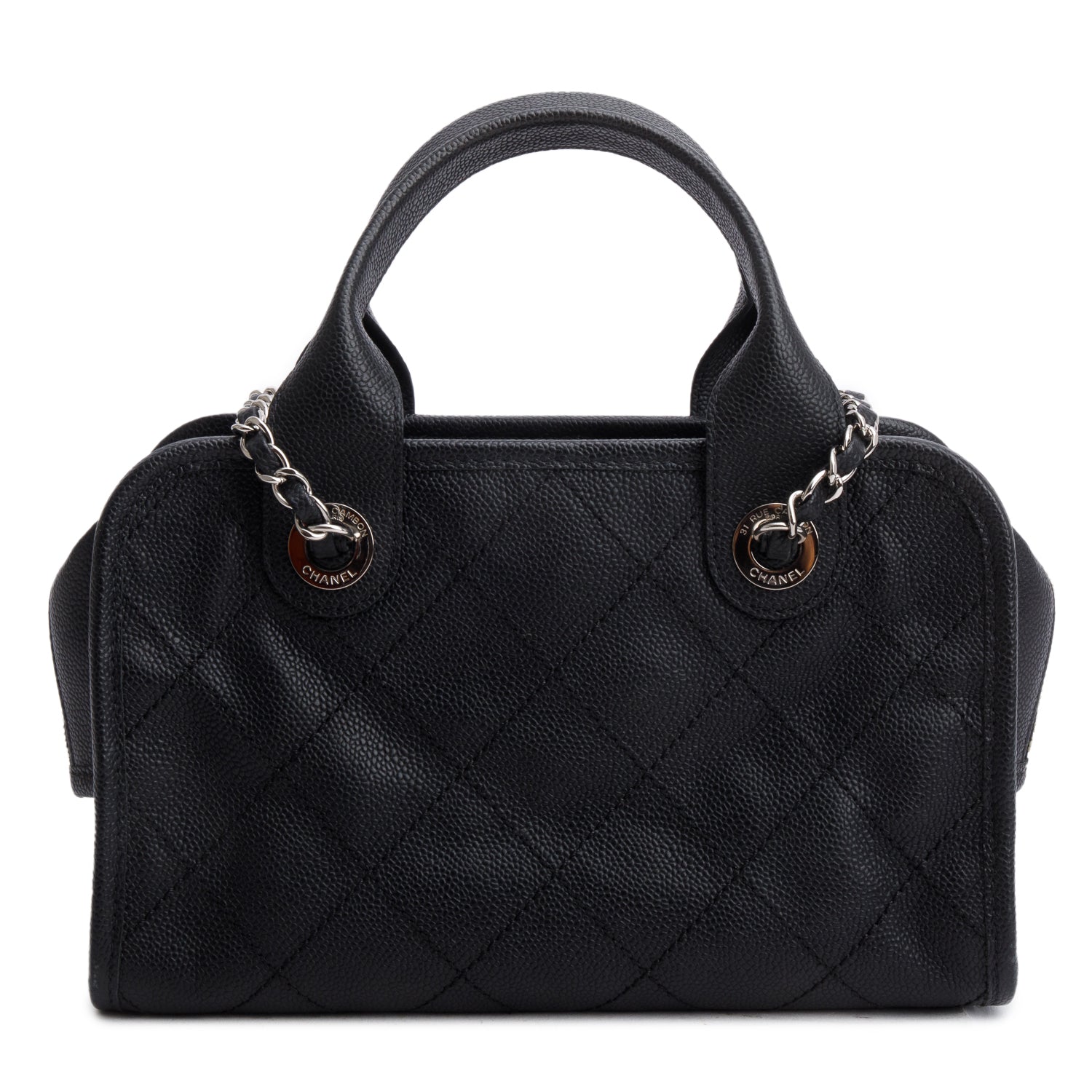 Chanel Black Caviar Quilted Deauville Bowling Bag