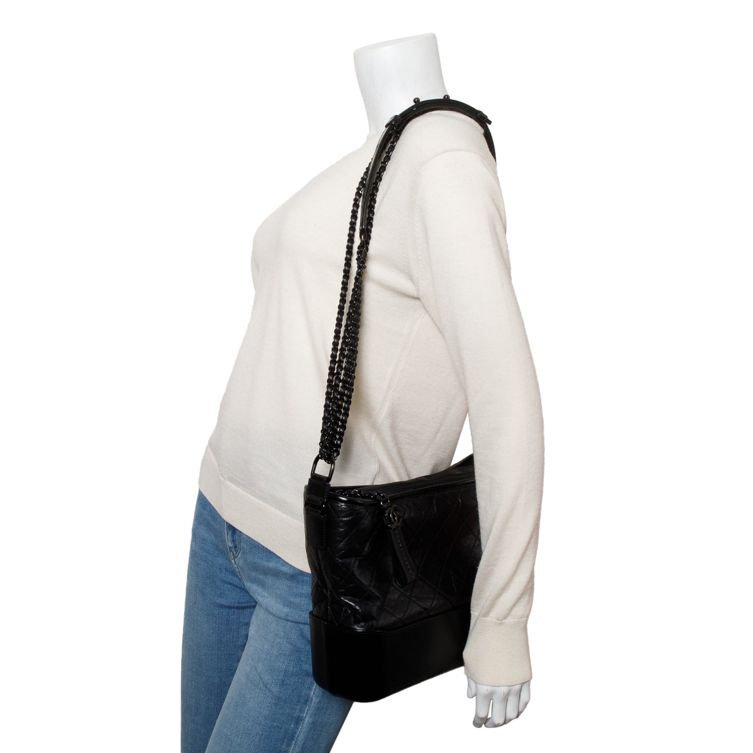 Chanel Black Aged Calfskin Leather Medium Gabrielle Hobo