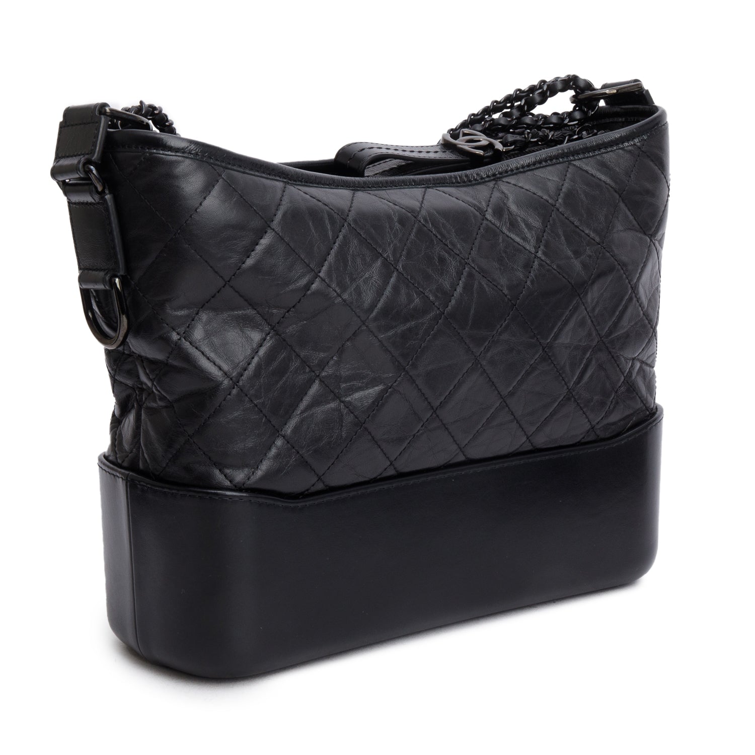 Chanel Black Aged Calfskin Leather Medium Gabrielle Hobo