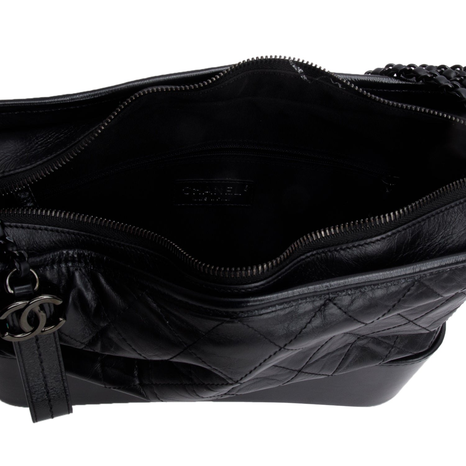 Chanel Black Aged Calfskin Leather Medium Gabrielle Hobo