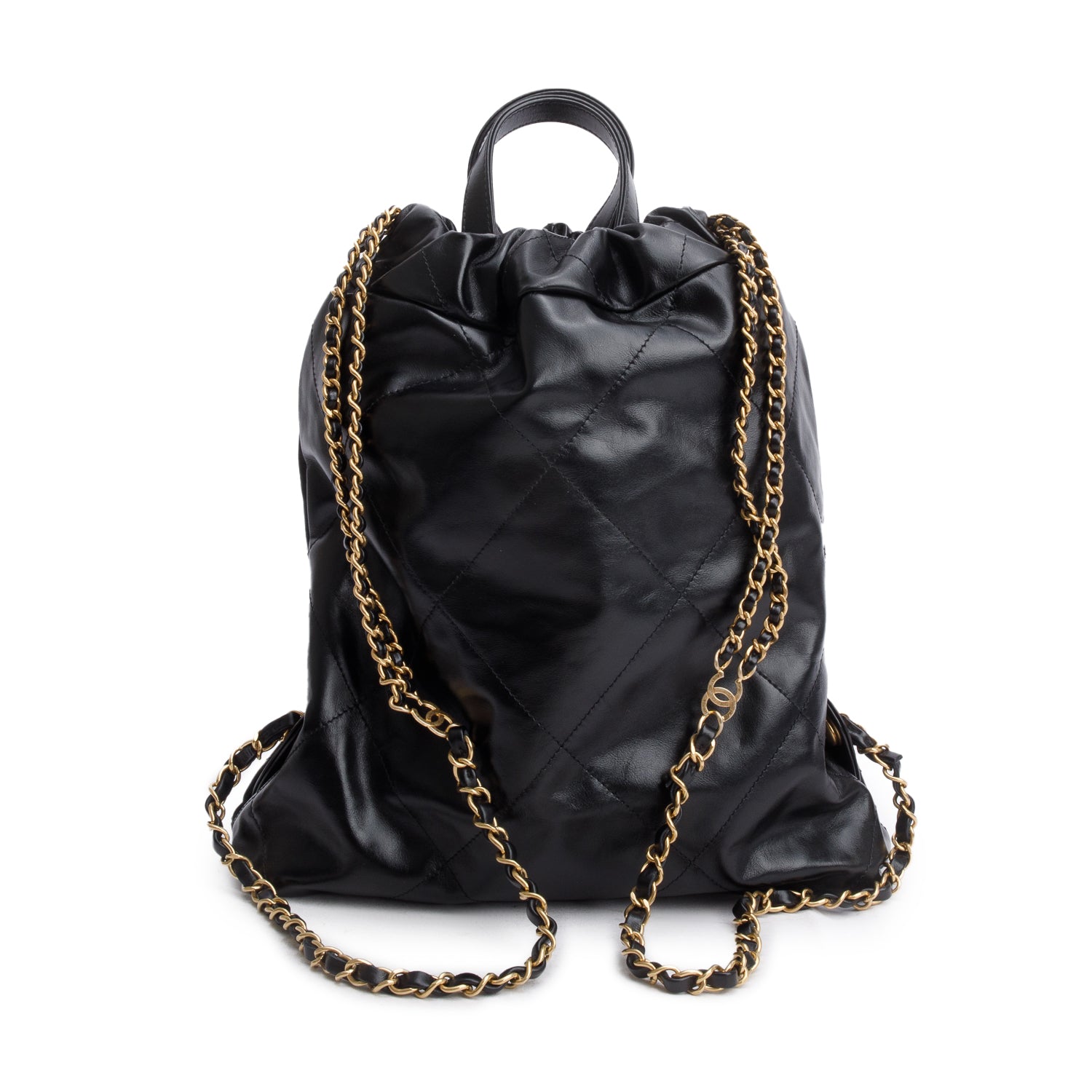 Channel Black Shiny Calfskin Leather 22 Backpack w/ Box