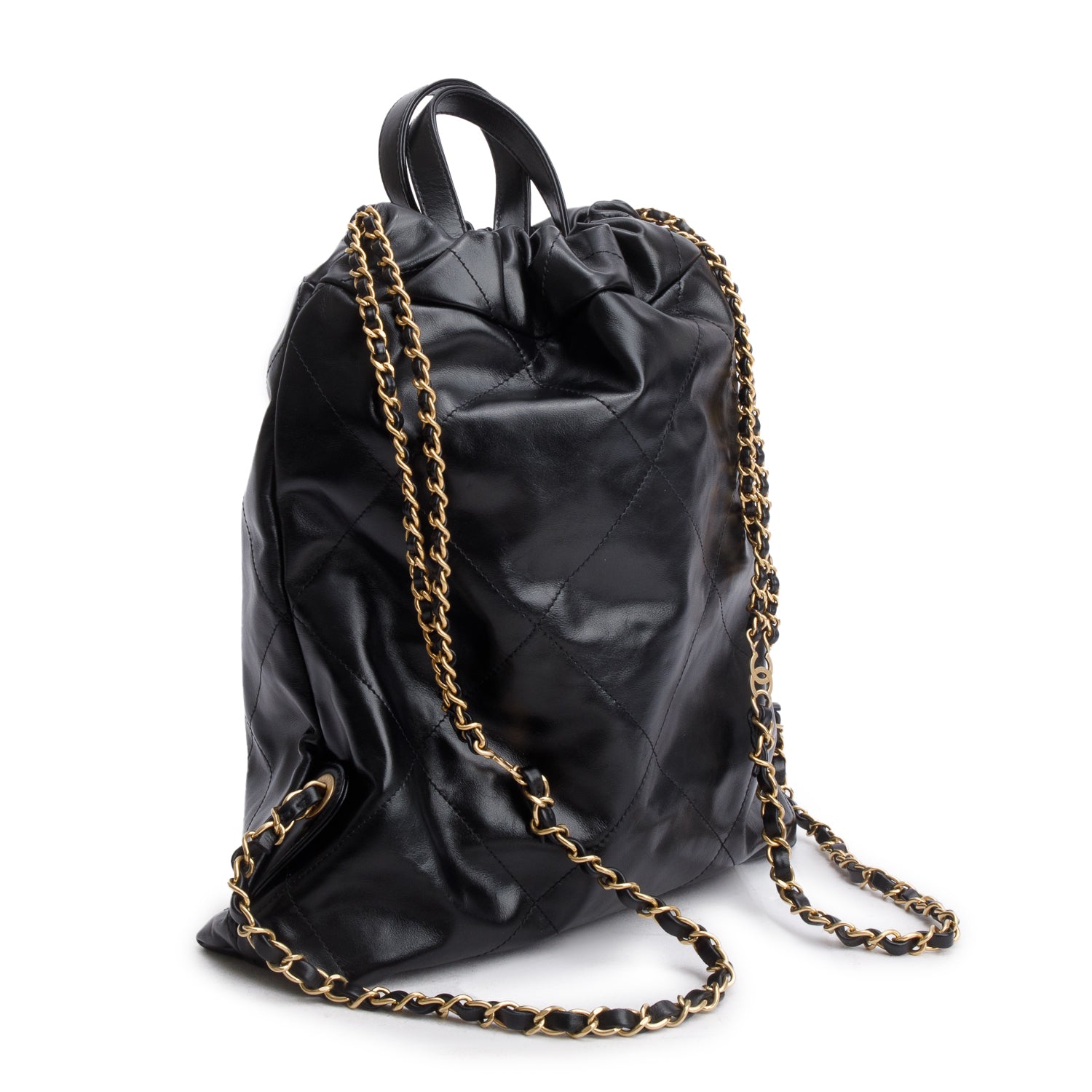 Channel Black Shiny Calfskin Leather 22 Backpack w/ Box