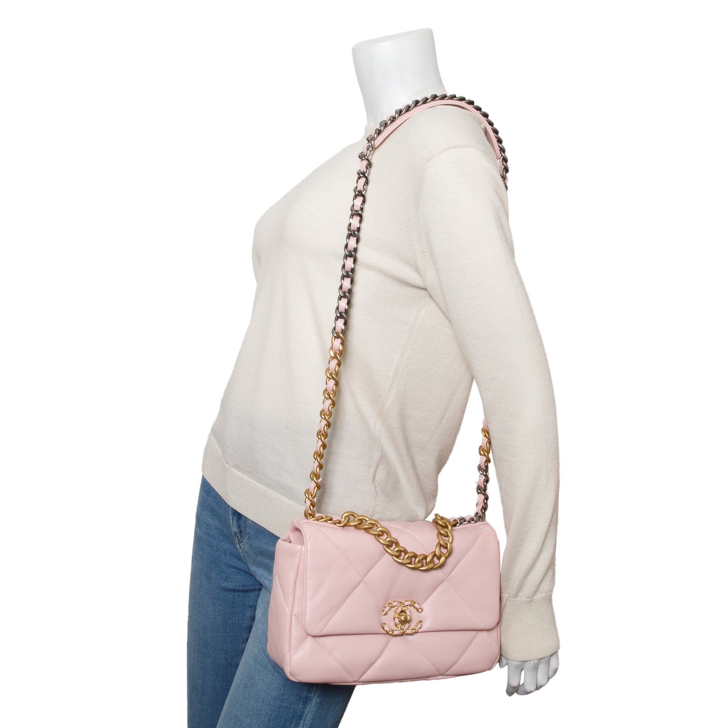 Chanel Pink Quilted Lambskin Leather Medium 19 Flap Bag w/ Box