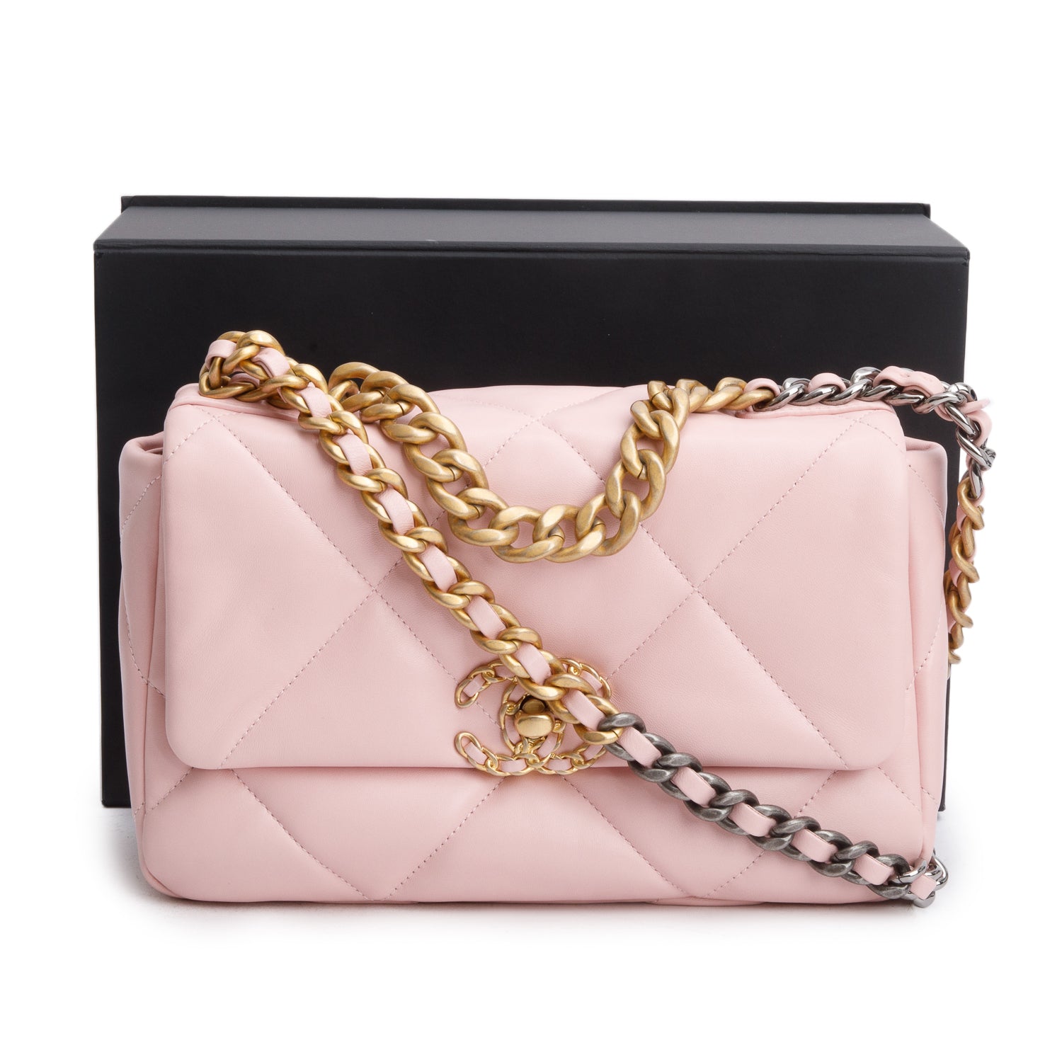 Chanel Pink Quilted Lambskin Leather Medium 19 Flap Bag w/ Box