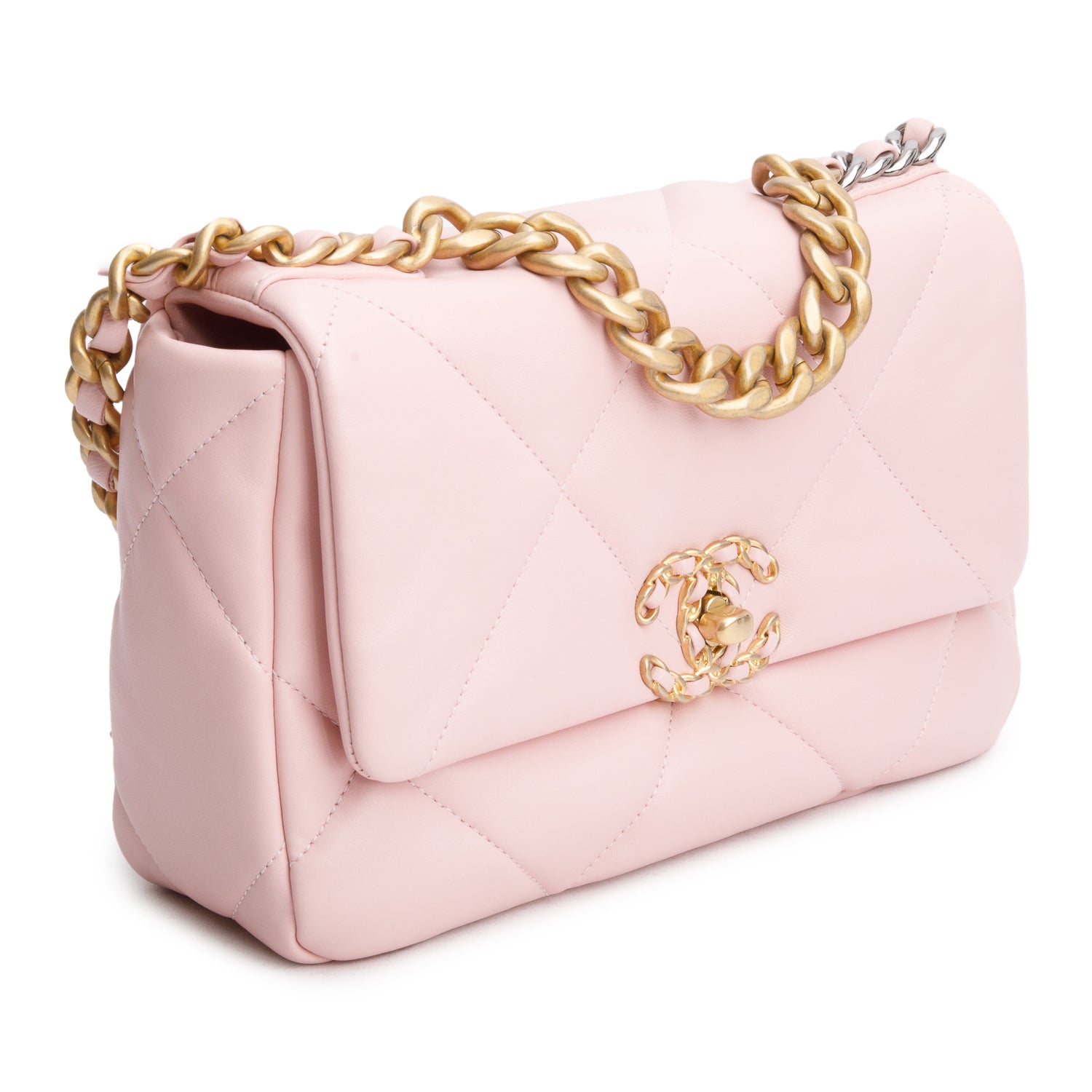 Chanel Pink Quilted Lambskin Leather Medium 19 Flap Bag w/ Box