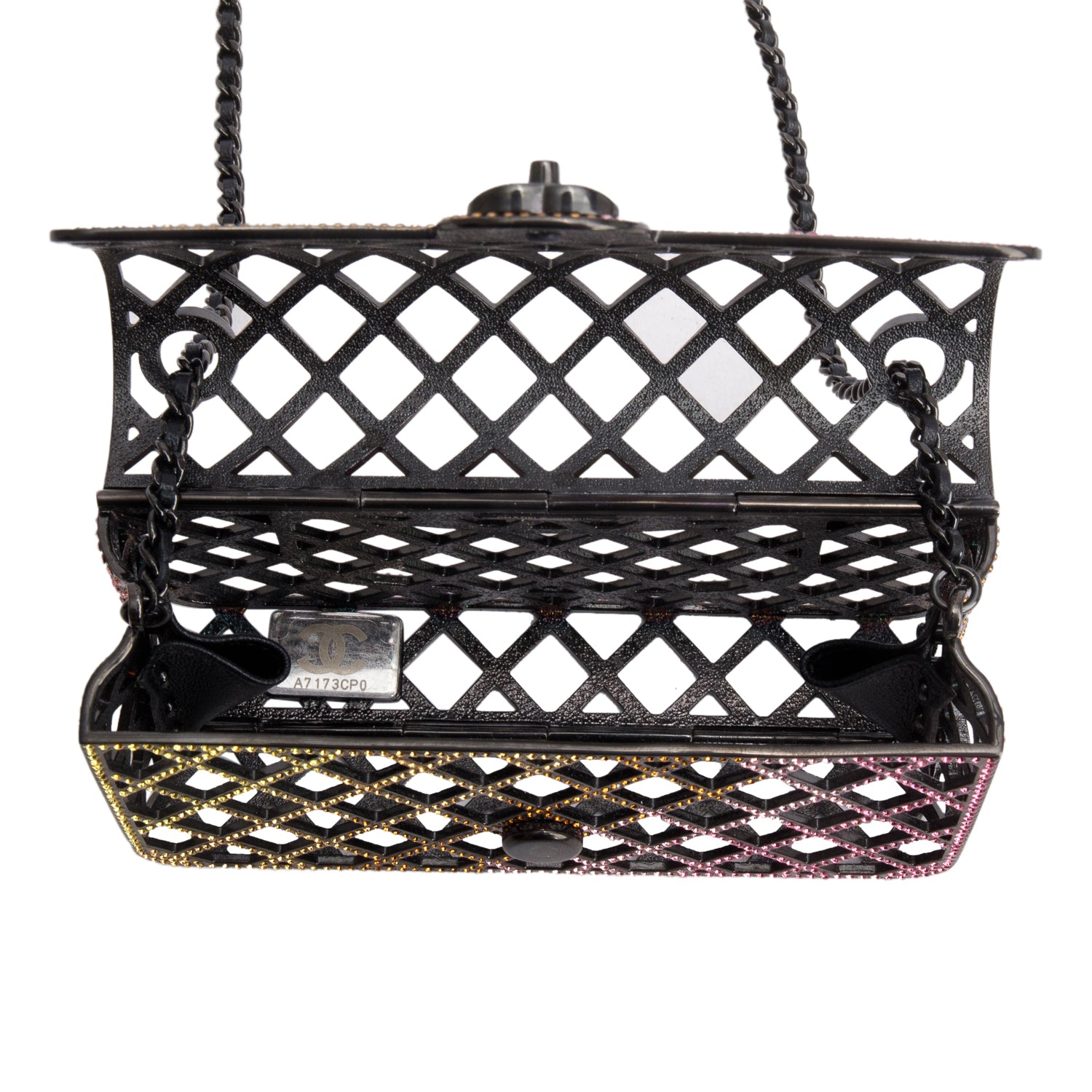 Chanel Limited Edition Black Metal Multicolor Strass Cage Mini Flap Bag w/ Box