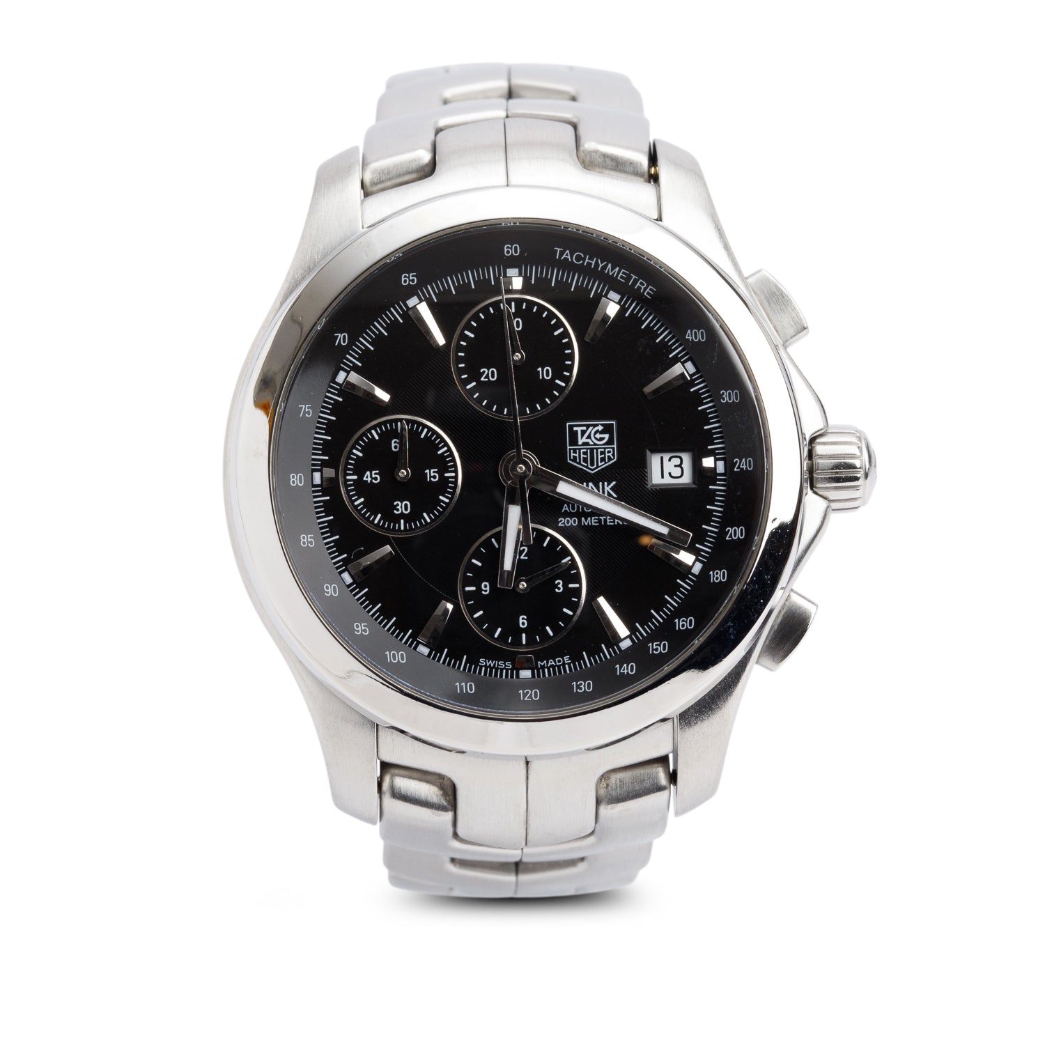 Tag Heuer Stainless Steel Link 42 MM Automatic Chronograph Watch Black Dial CJF2110