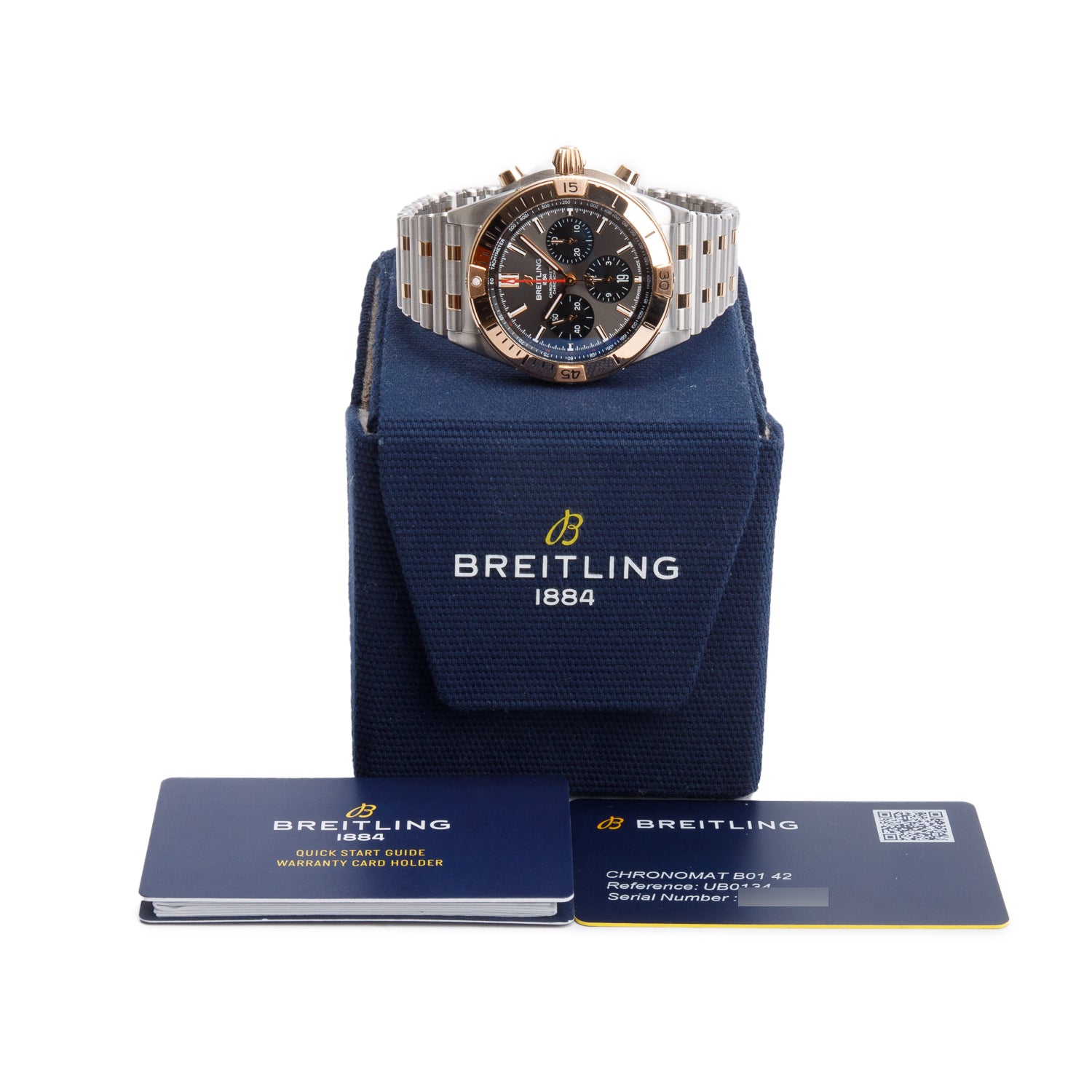 Breitling Stainless Steel & 18k Rose Gold Chronomat B01 42 MM Chronograph Automatic Watch Grey Dial UB0134 w/ Box & Papers