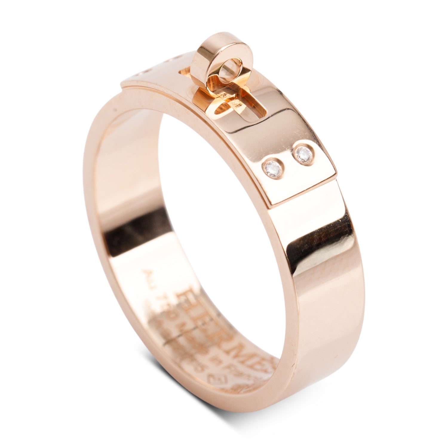 Hermes 18k Rose Gold Diamond Kelly Ring, Small Model Size 54 6.75 w/ Box