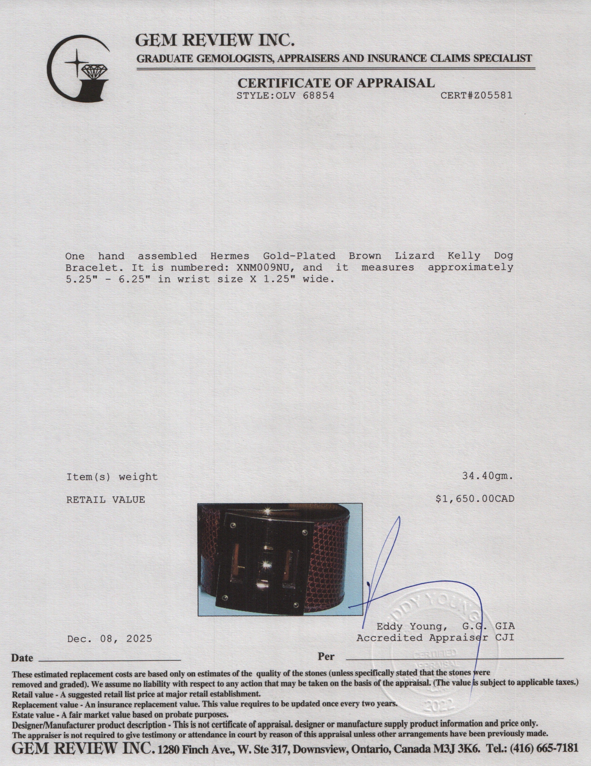 Hermes Gold-Plated Brown Lizard Kelly Dog Bracelet