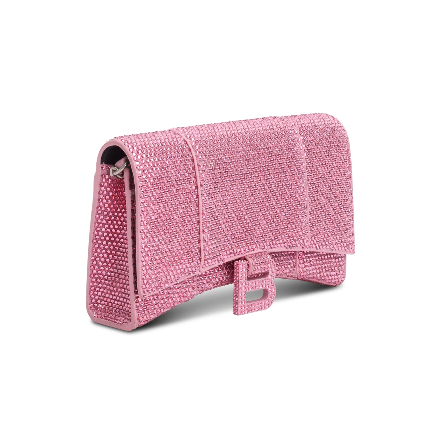 Balenciaga Pink Rhinestone Hourglass Wallet on Chain