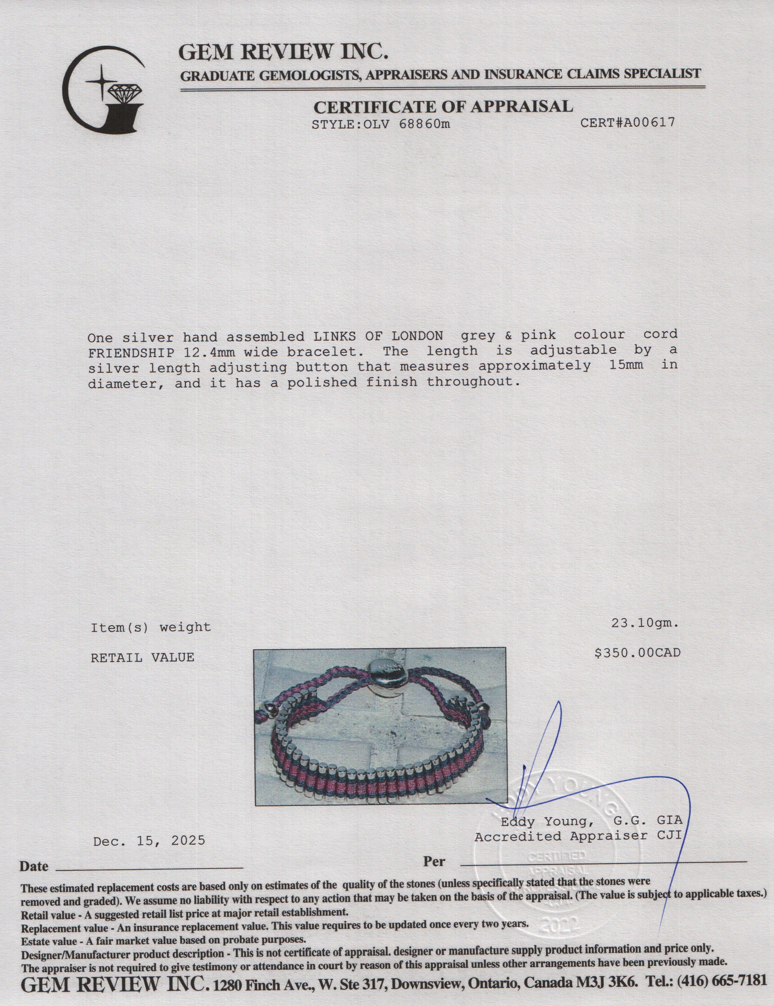 Links of London Sterling Silver Pink & Grey Cord Friendship Bracelet