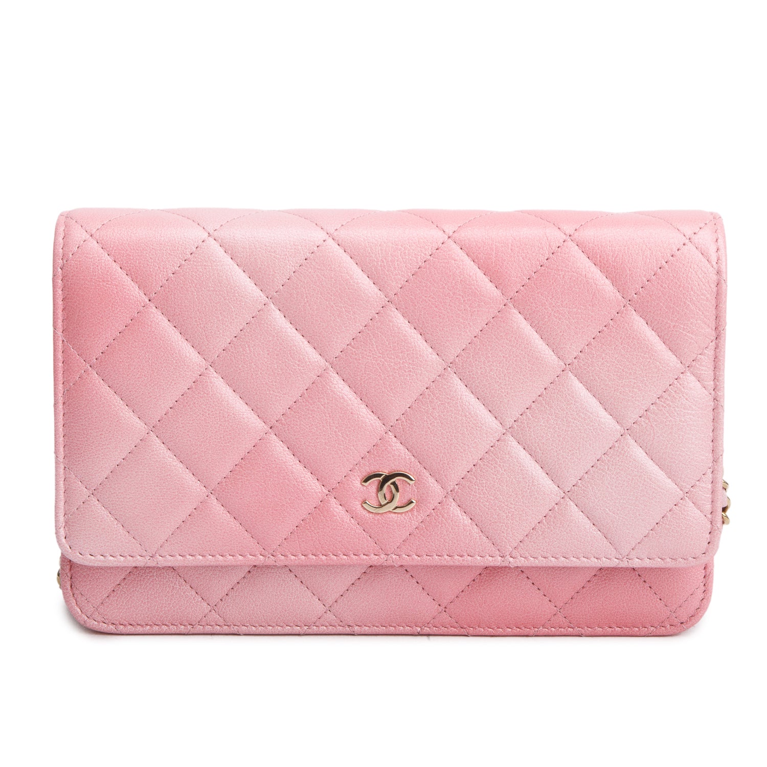Chanel Pink Cloudy Pearly Goatskin Quilted Wallet on Chain