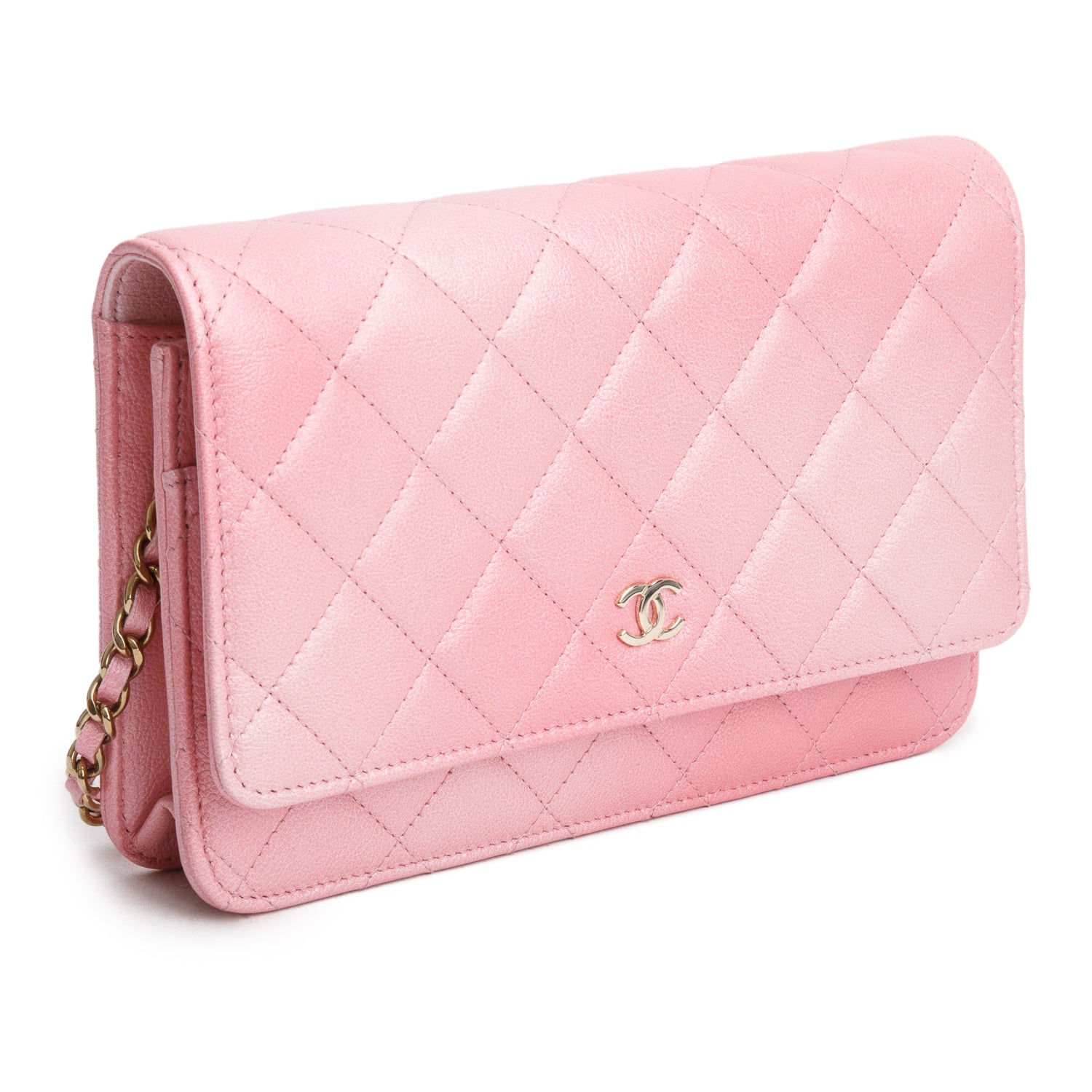 Chanel Pink Cloudy Pearly Goatskin Quilted Wallet on Chain