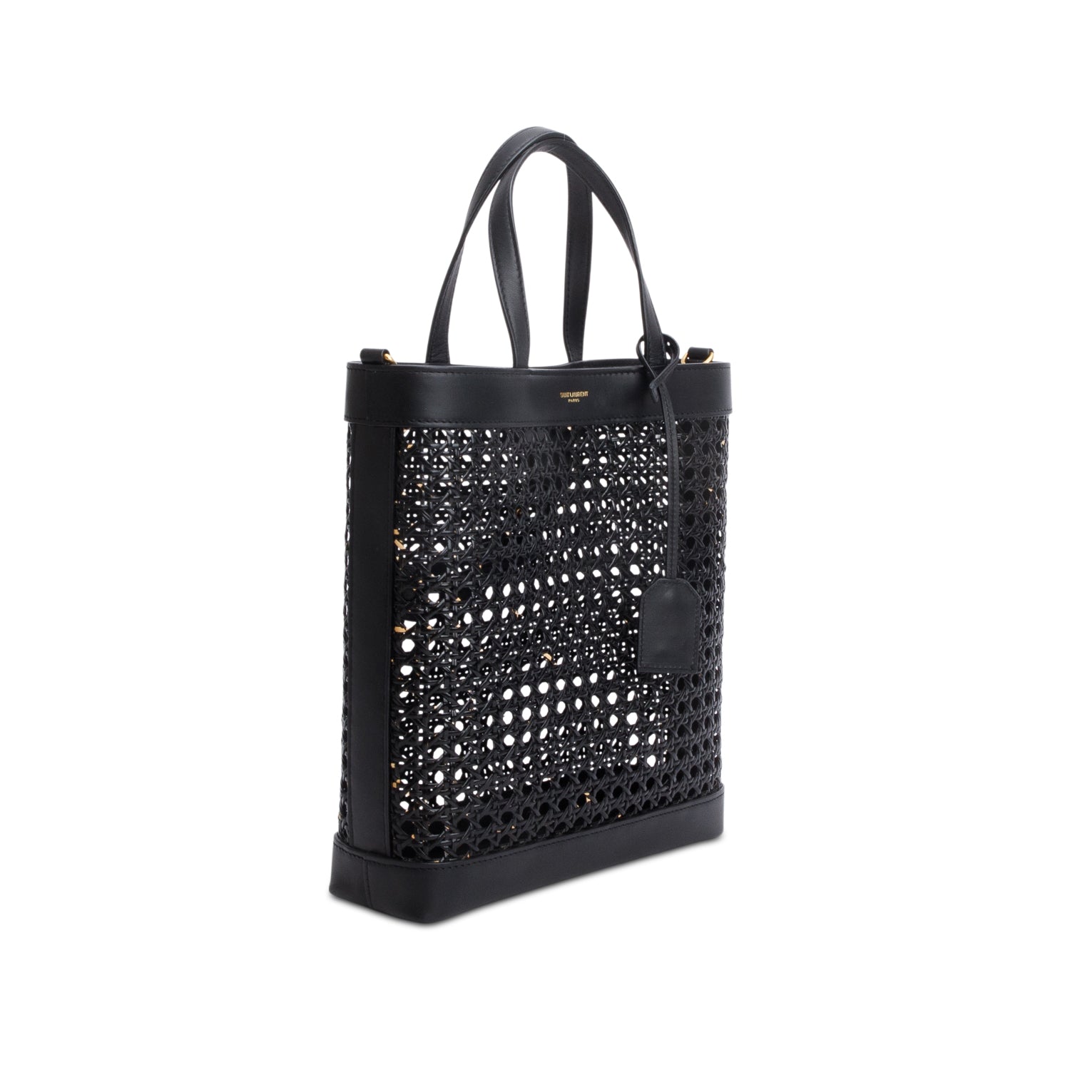 Saint Laurent 2021 Black Woven Cane Calfskin Toy N/S Shopping Tote w/ Pouch & Strap