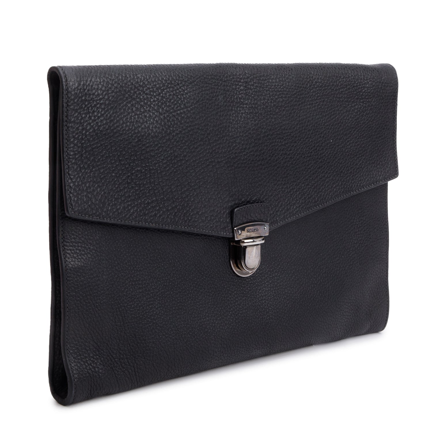 Prada Black Vitello Daino Document Clutch