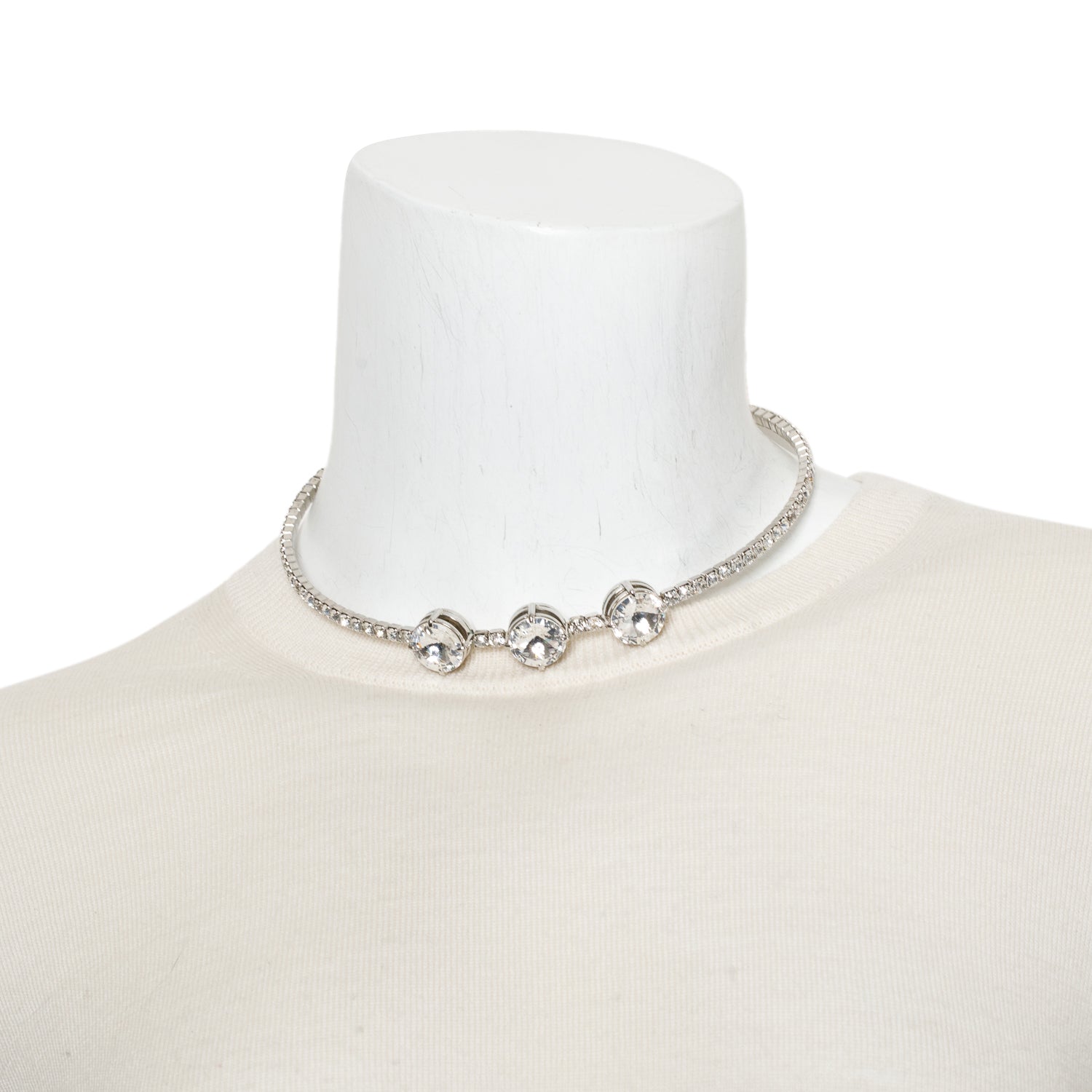 Miu Miu Silver Tone Crystal Embellished Flexible Choker Necklace