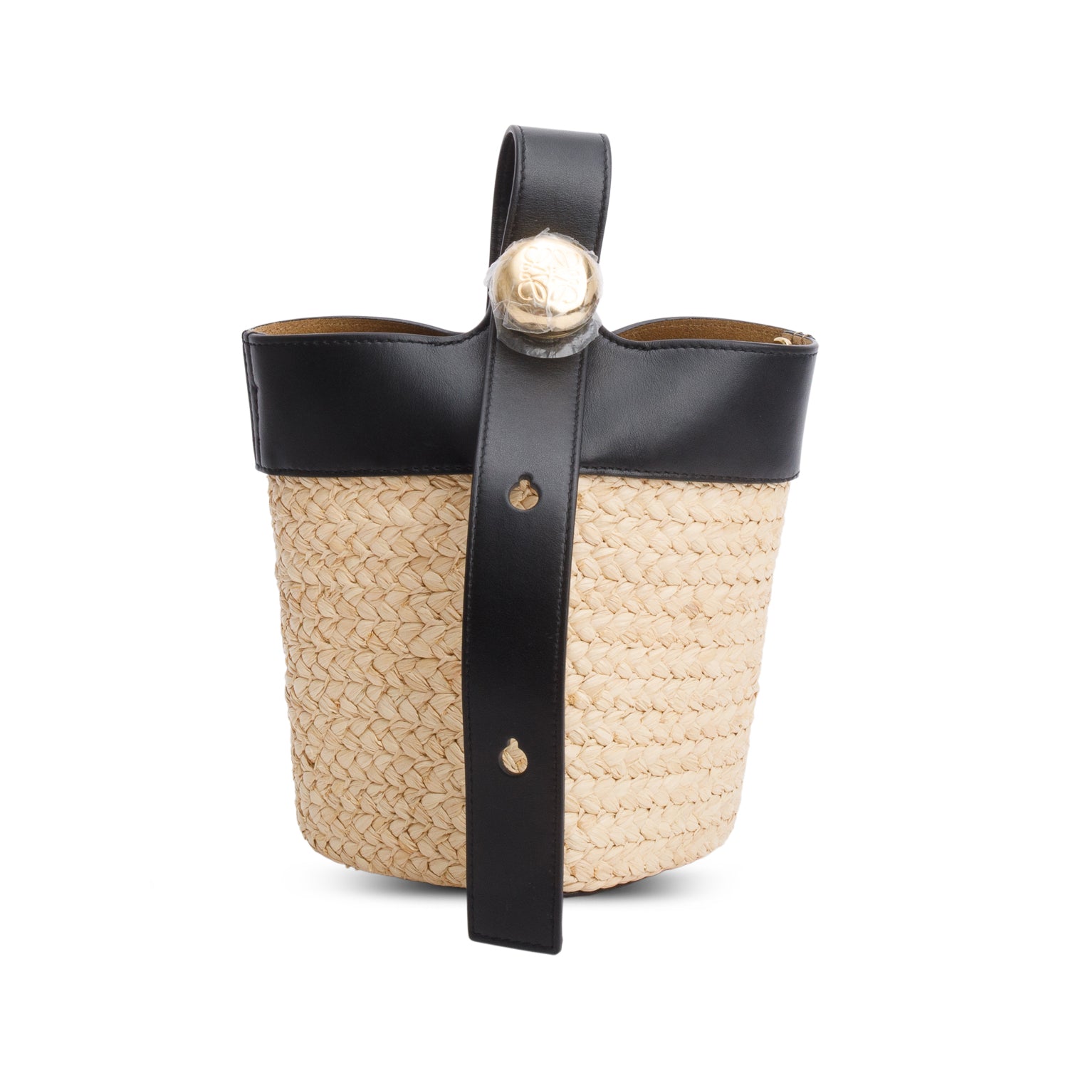 Loewe Black Raffia Calfskin Mini Pebble Bucket Bag