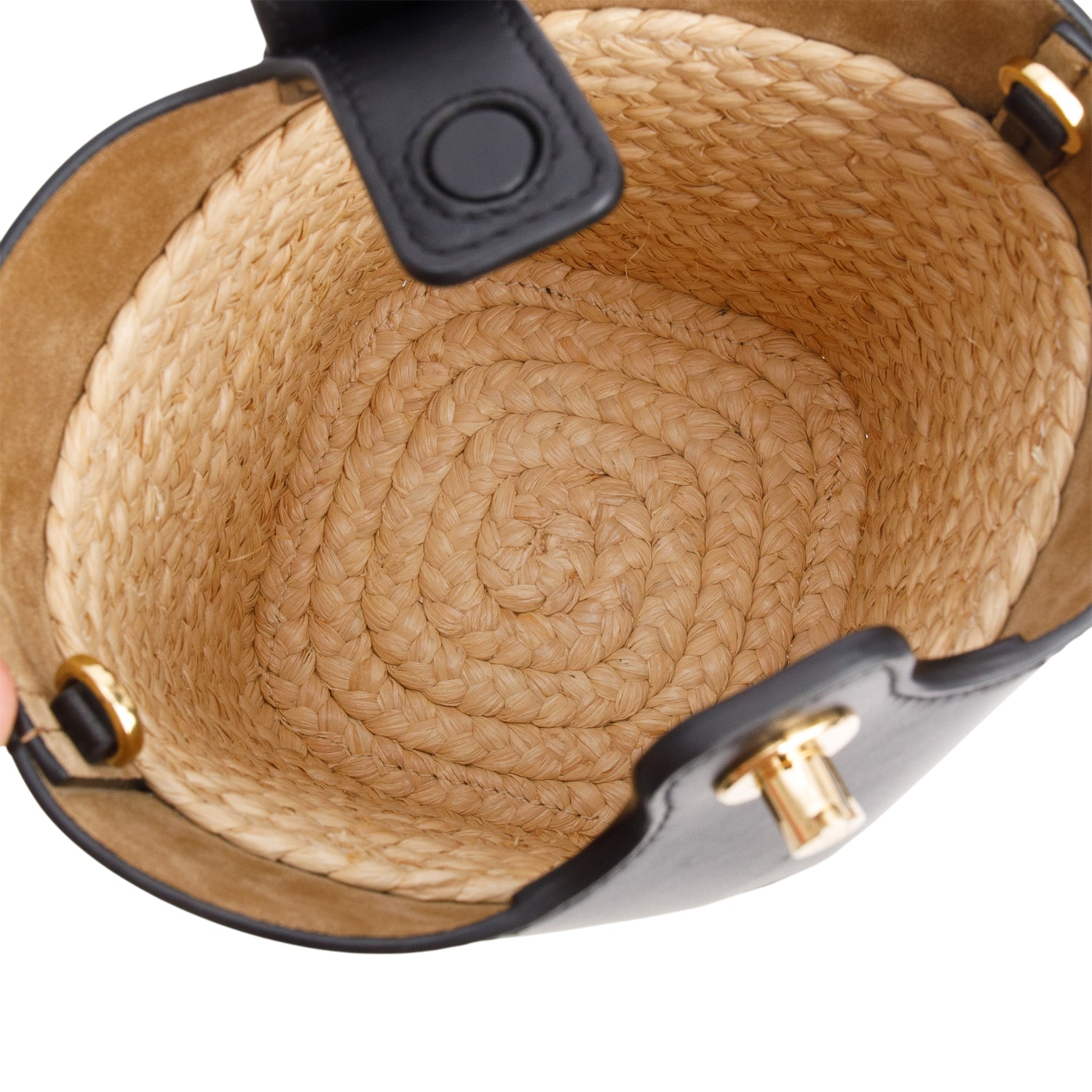 Loewe Black Raffia Calfskin Mini Pebble Bucket Bag