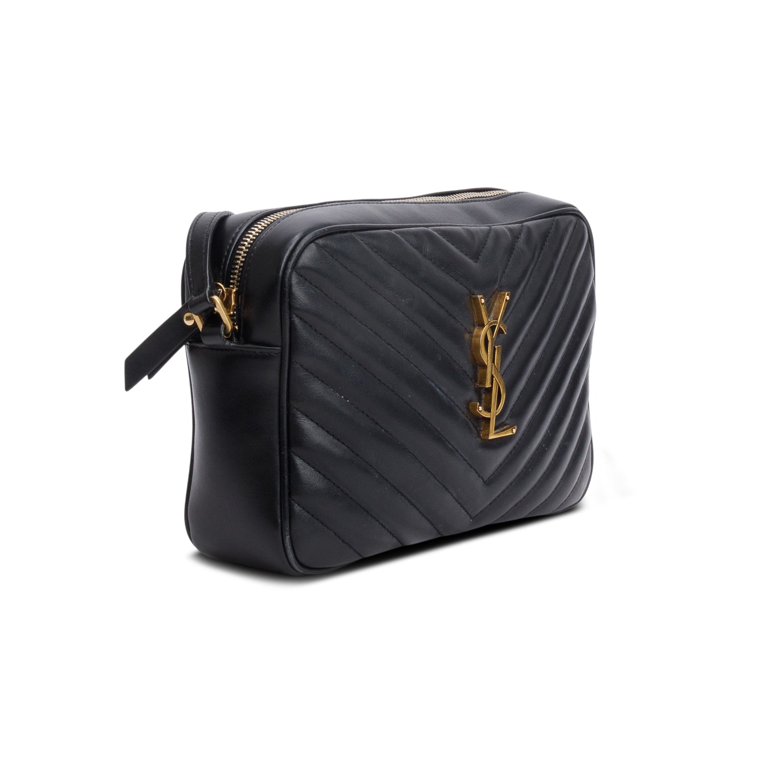 Saint Laurent 2021 Black Calfskin Matelasse Monogram Lou Camera Bag w/ Box