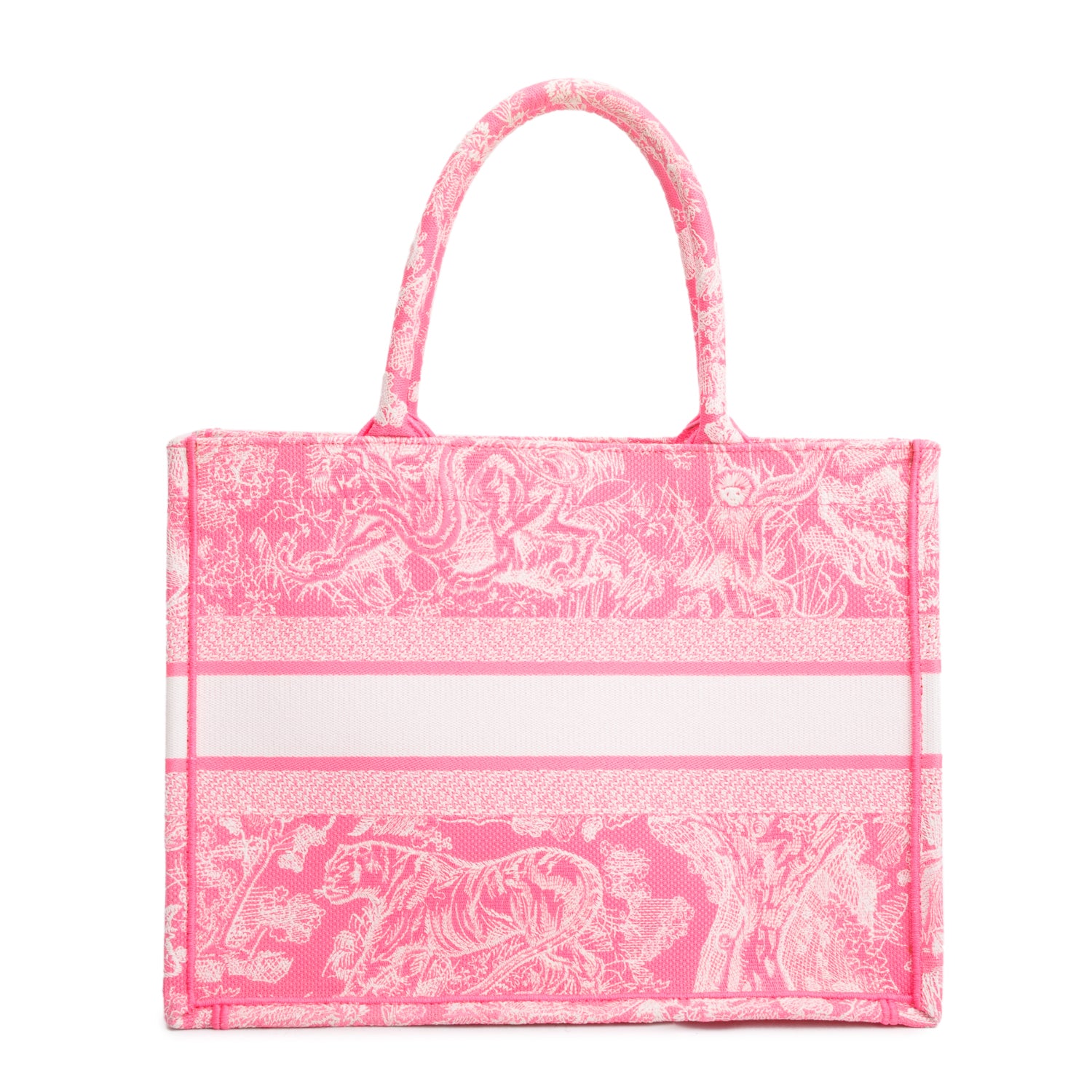 Christian Dior 2022 Pink Canvas Toile de Jouy Embroidered Medium Book Tote