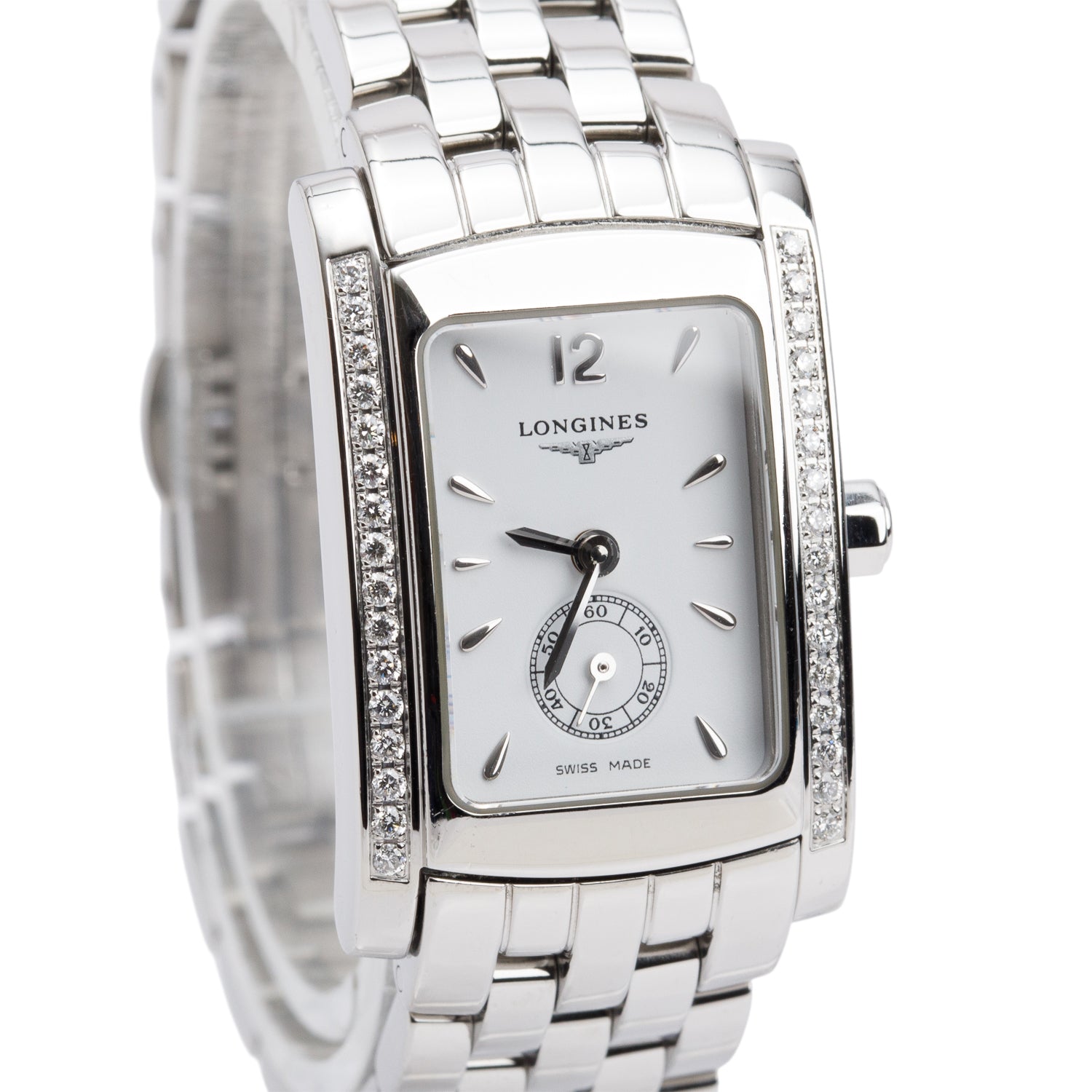 Longines Stainless Steel Diamond Bezel DolceVita Quartz Watch White Dial w/ Box