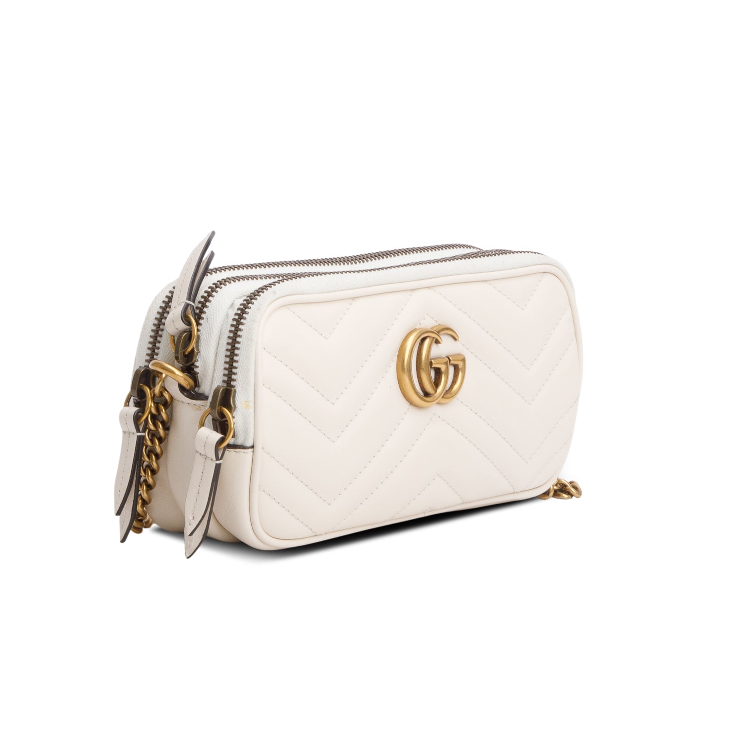Gucci White Calfskin GG Marmont Triple Zip Crossbody Bag w/ Box