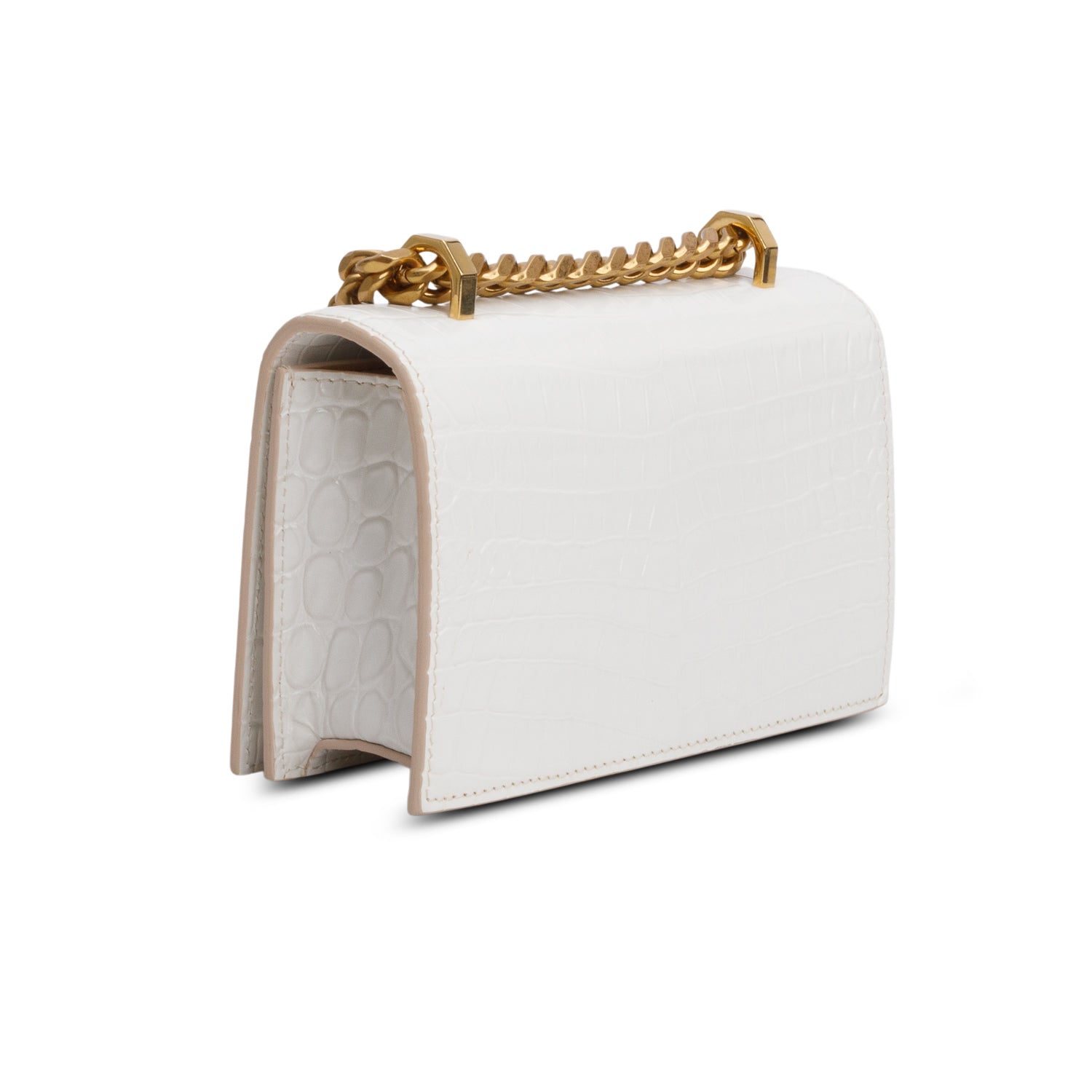 Alexander McQueen White Calfskin Shiny Croc Embossed Mini Jeweled Satchel