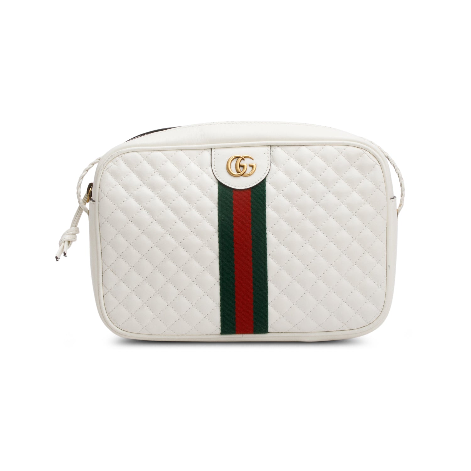 Gucci White Calfskin Calfskin Web Trapuntata Small GG Shoulder Bag