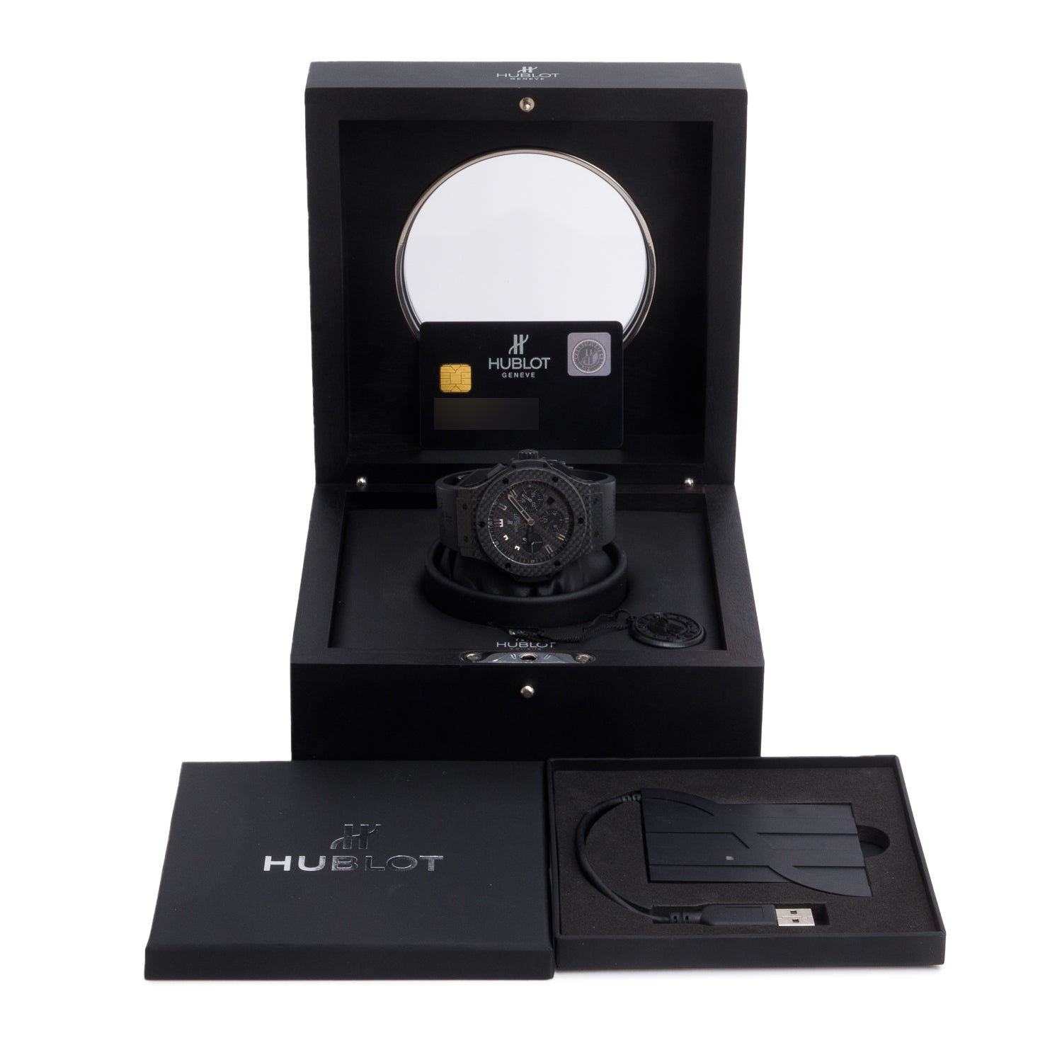 Hublot Black Carbon Fiber Big Bang 44 MM Automatic Chronograph Watch Black Carbon Fiber Dial w/ Box & Papers