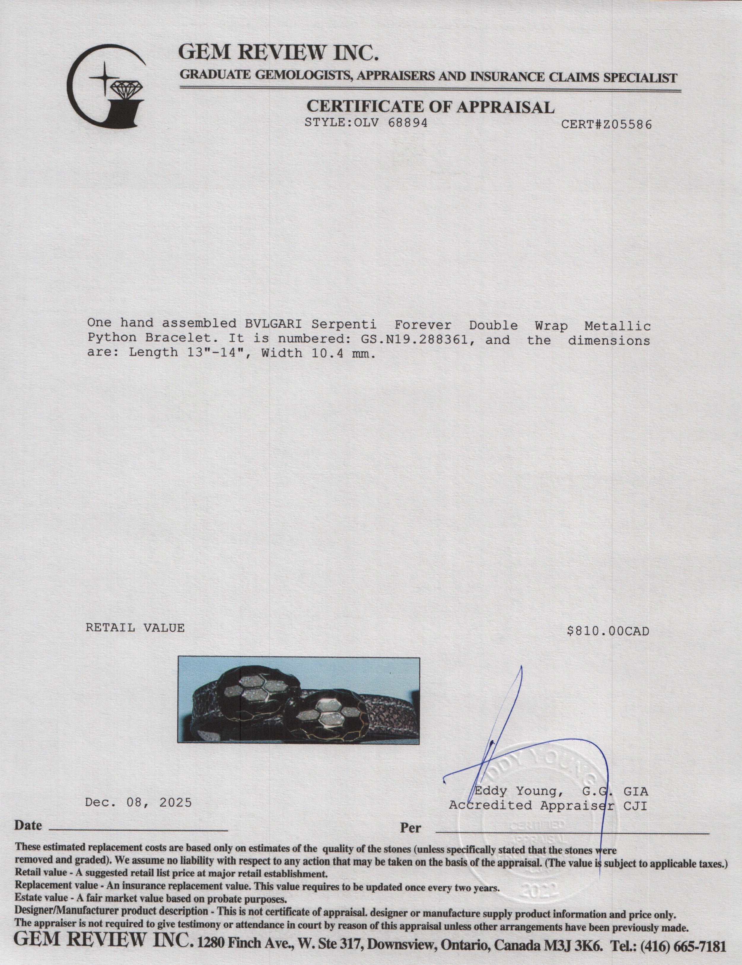 BVLGARI Serpenti Forever Double Wrap Metallic Python Bracelet