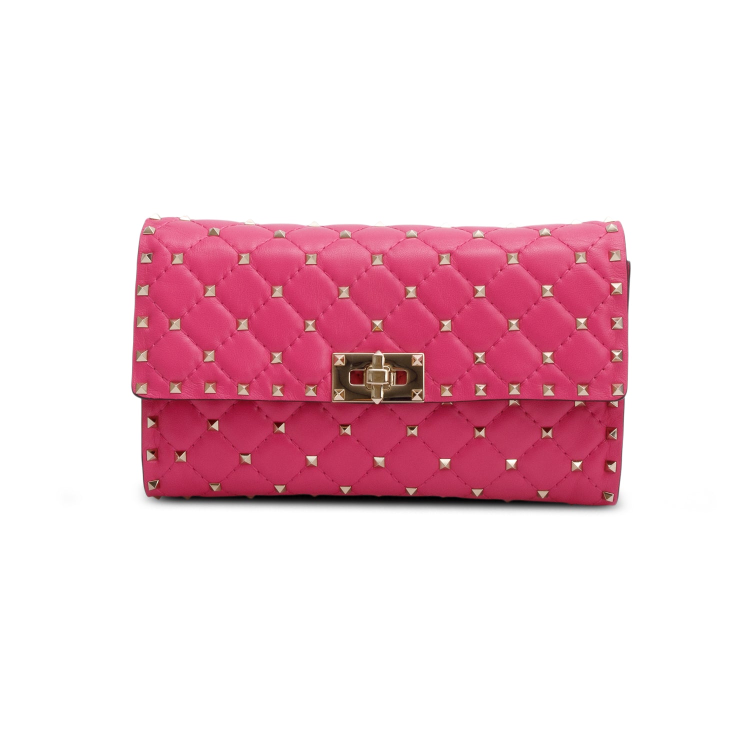 Valentino Pink Lambskin Rockstud Spike Wallet on Chain