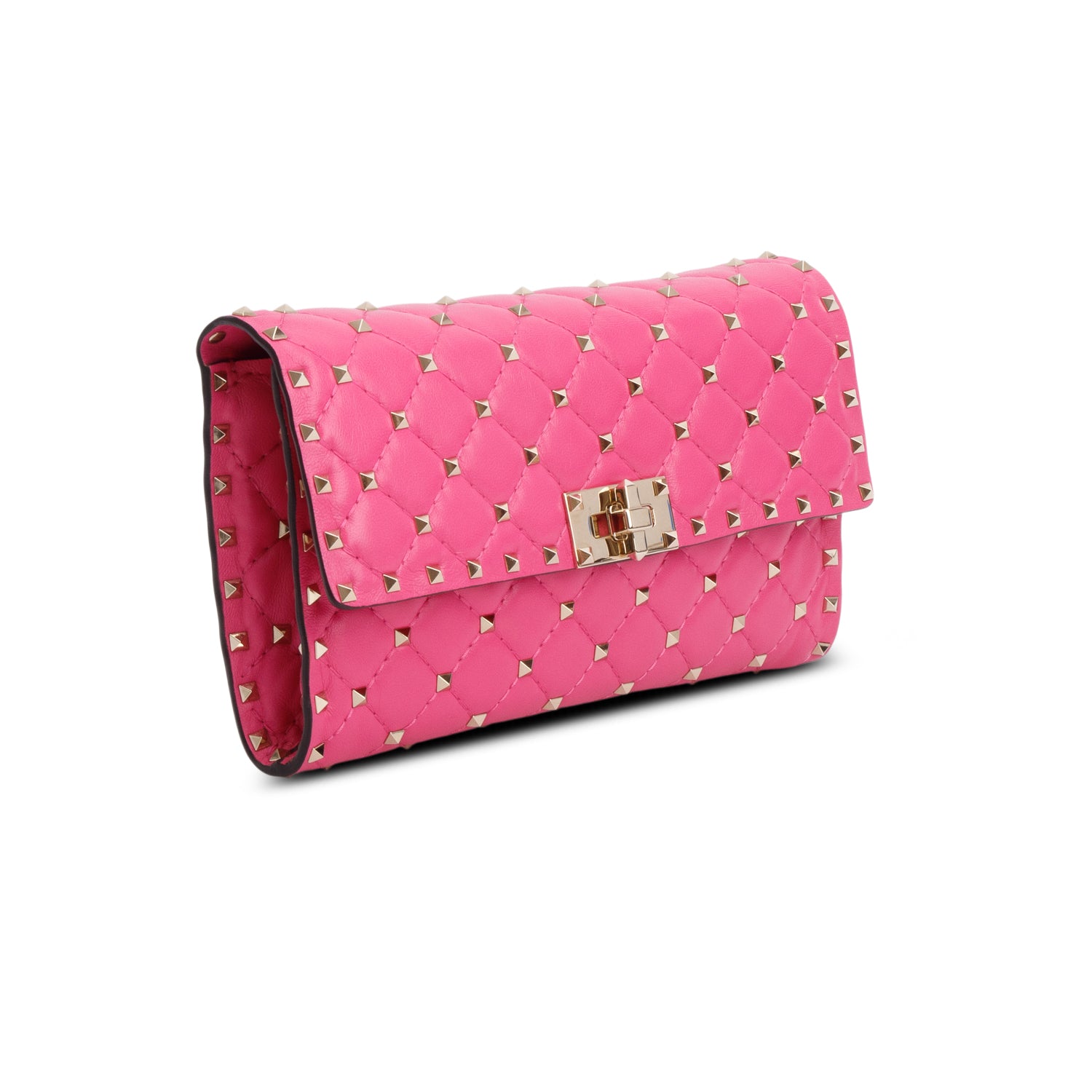Valentino Pink Lambskin Rockstud Spike Wallet on Chain