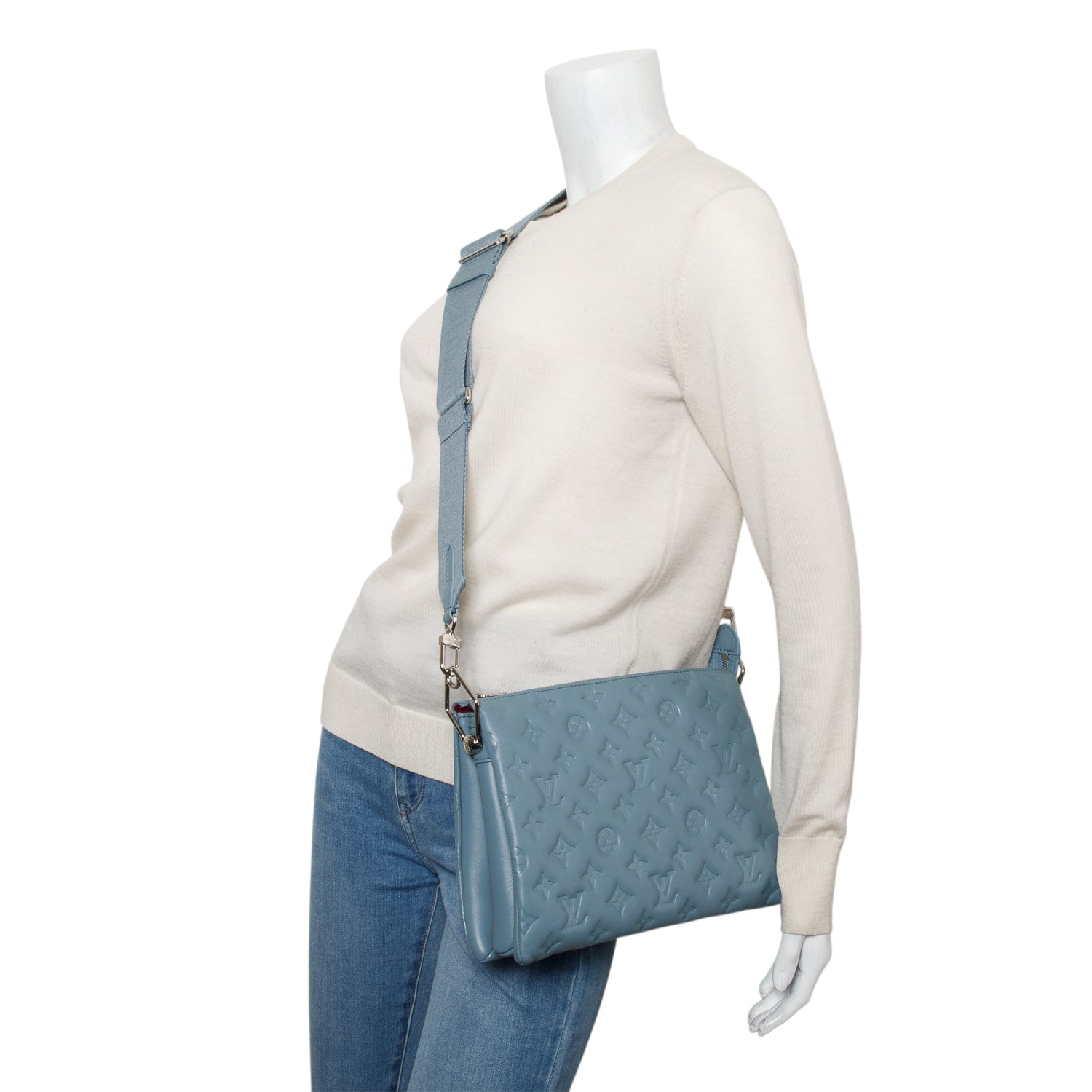 Louis Vuitton Blue Monogram Embossed Lambskin Leather Coussin PM w/ Straps