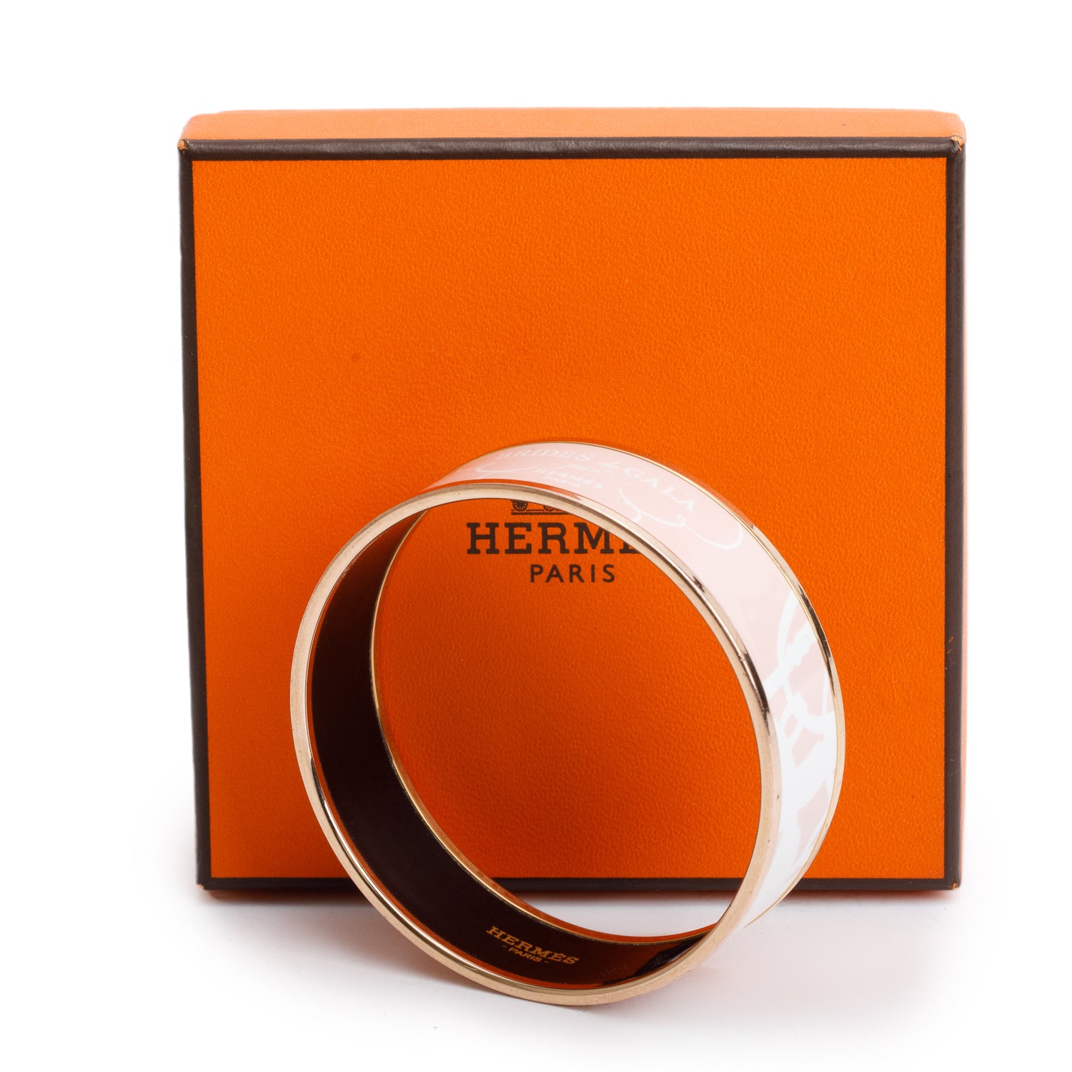 Hermes Gold-Plated Pink 'Brides de Gala' Enamel Wide Bangle w/ Box