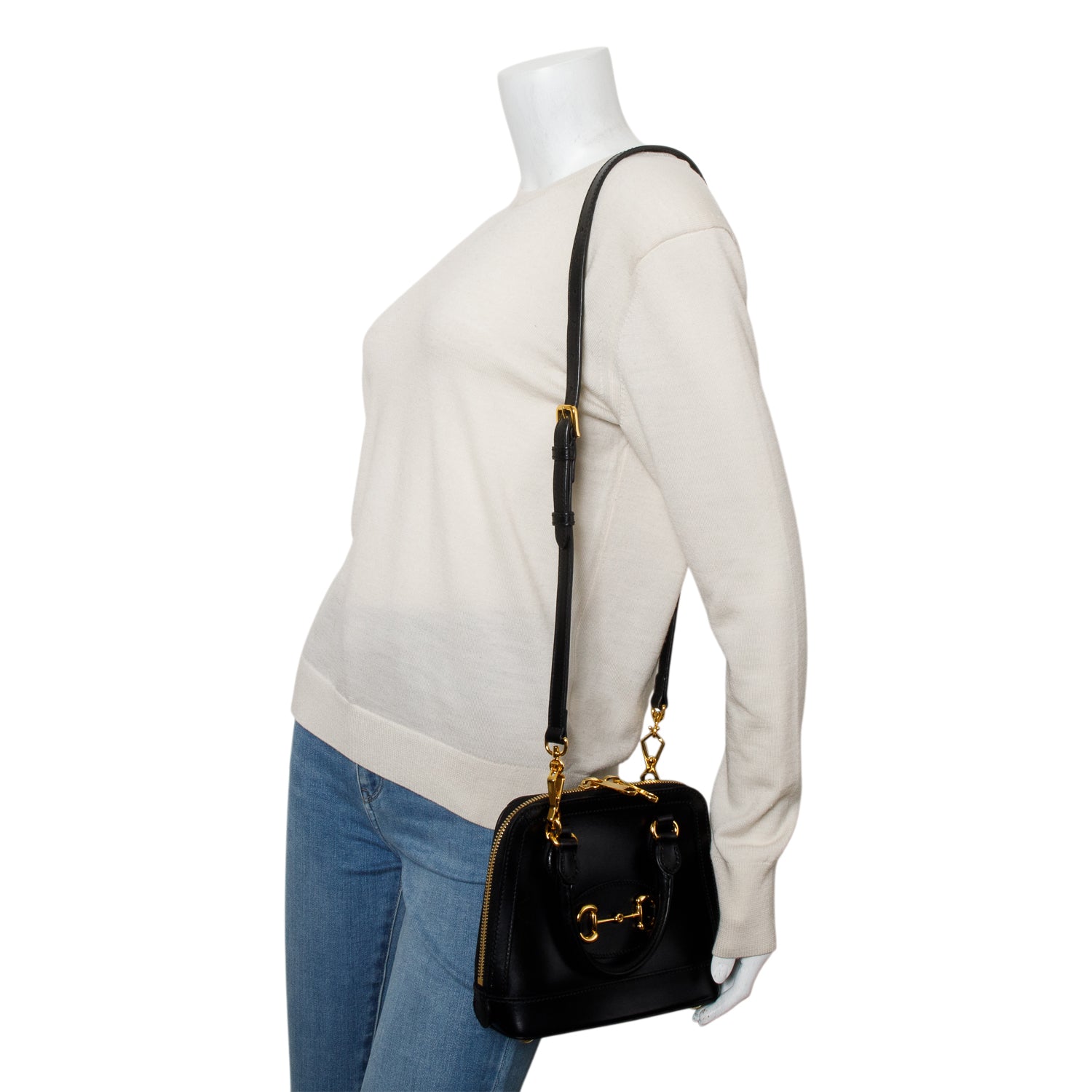 Gucci Black Azalea Calfskin Mini Horsebit 1955 Top Handle Bag w/ Strap