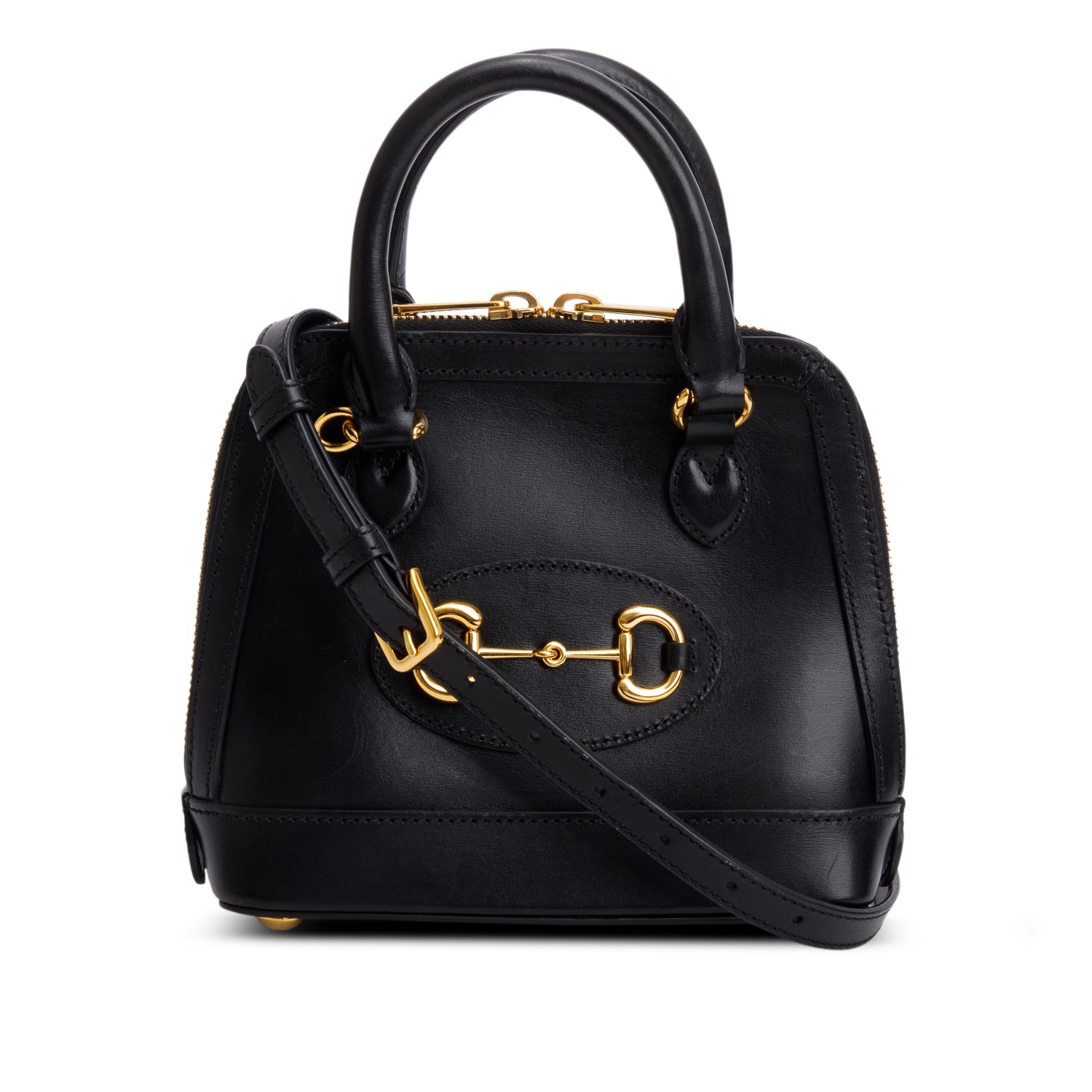 Gucci Black Azalea Calfskin Mini Horsebit 1955 Top Handle Bag w/ Strap