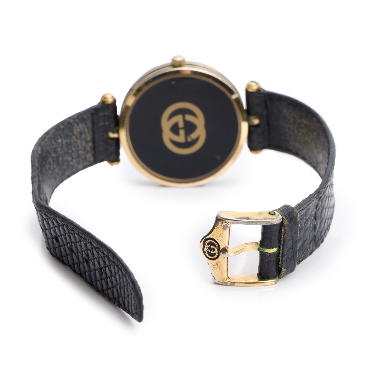 Gucci Vintage Gold Plated Stainless Steel Stack 2000M 30 MM Quartz Watch w/ Extra Straps