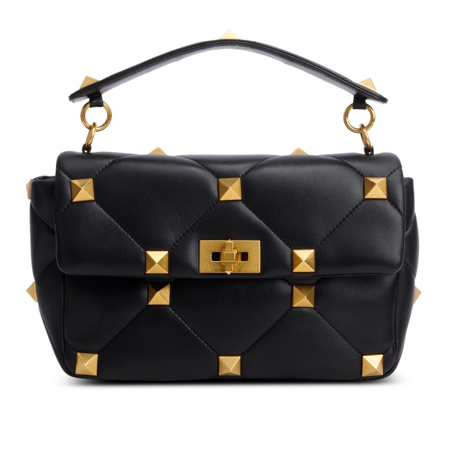 Valentino Black Nappa Medium Roman Stud Shoulder Bag