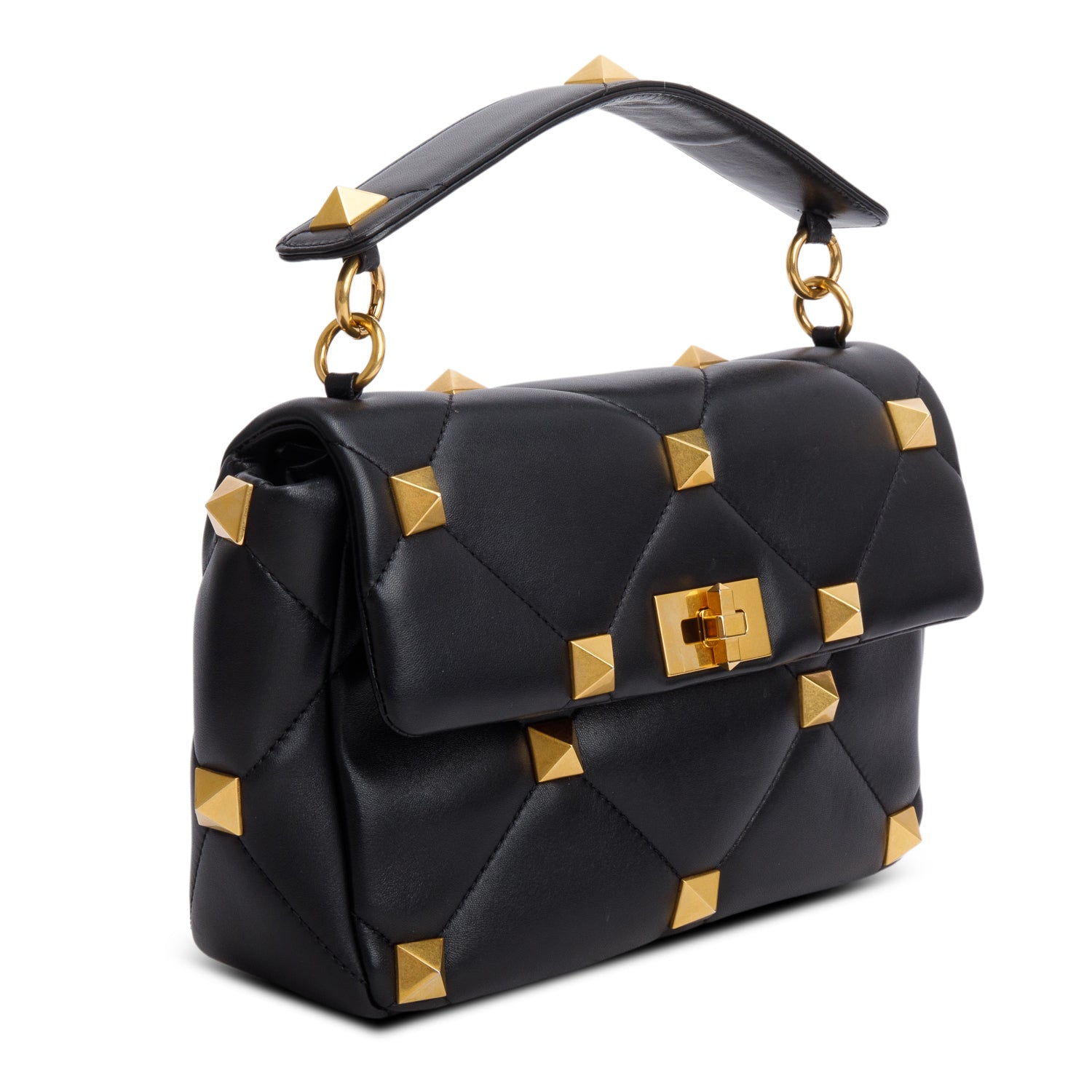 Valentino Black Nappa Medium Roman Stud Shoulder Bag