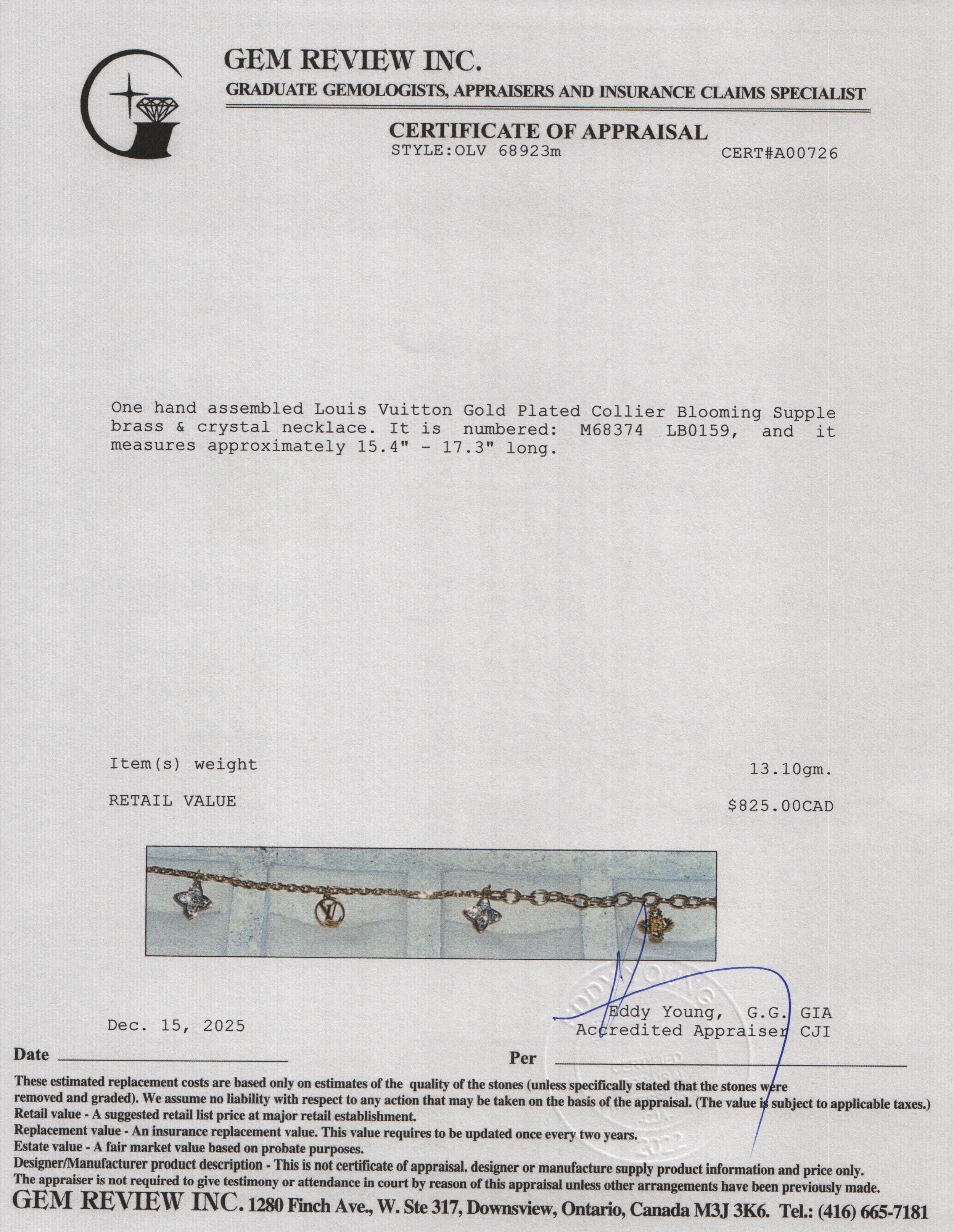 Louis Vuitton Gold Plated Collier Blooming Supple Necklace