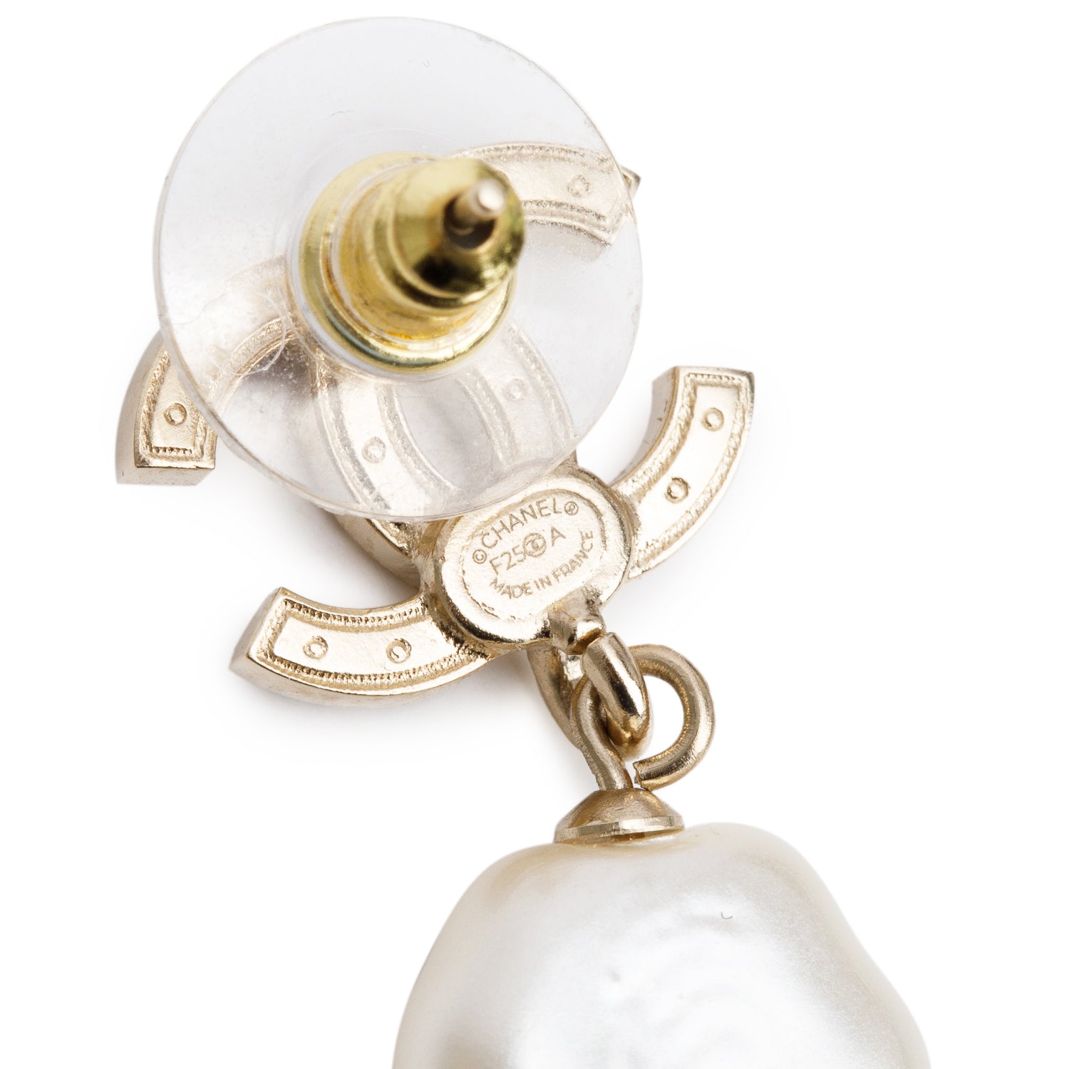 Chanel 2025 Gold Plated Faux Pearl Flower & Strass CC Drop Earrings w/ Box