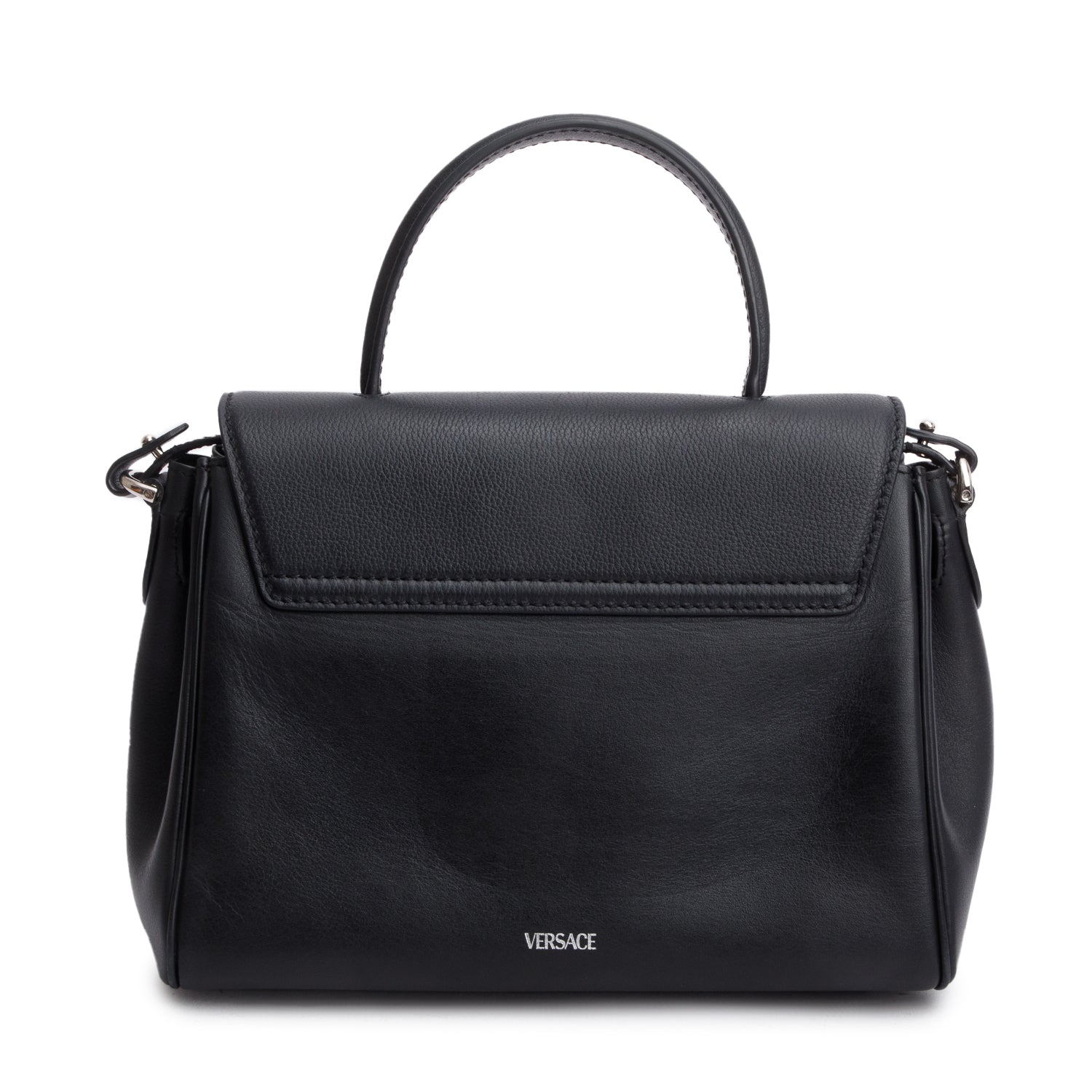 Versace Black Grained Calfskin Medium La Medusa Top Handle w/ Box & Straps