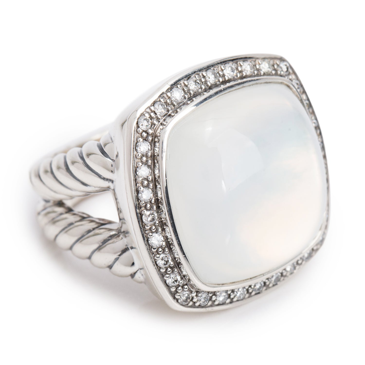 David Yurman Sterling Silver Moon Quartz & Diamond 17 MM Albion Ring, Size 7