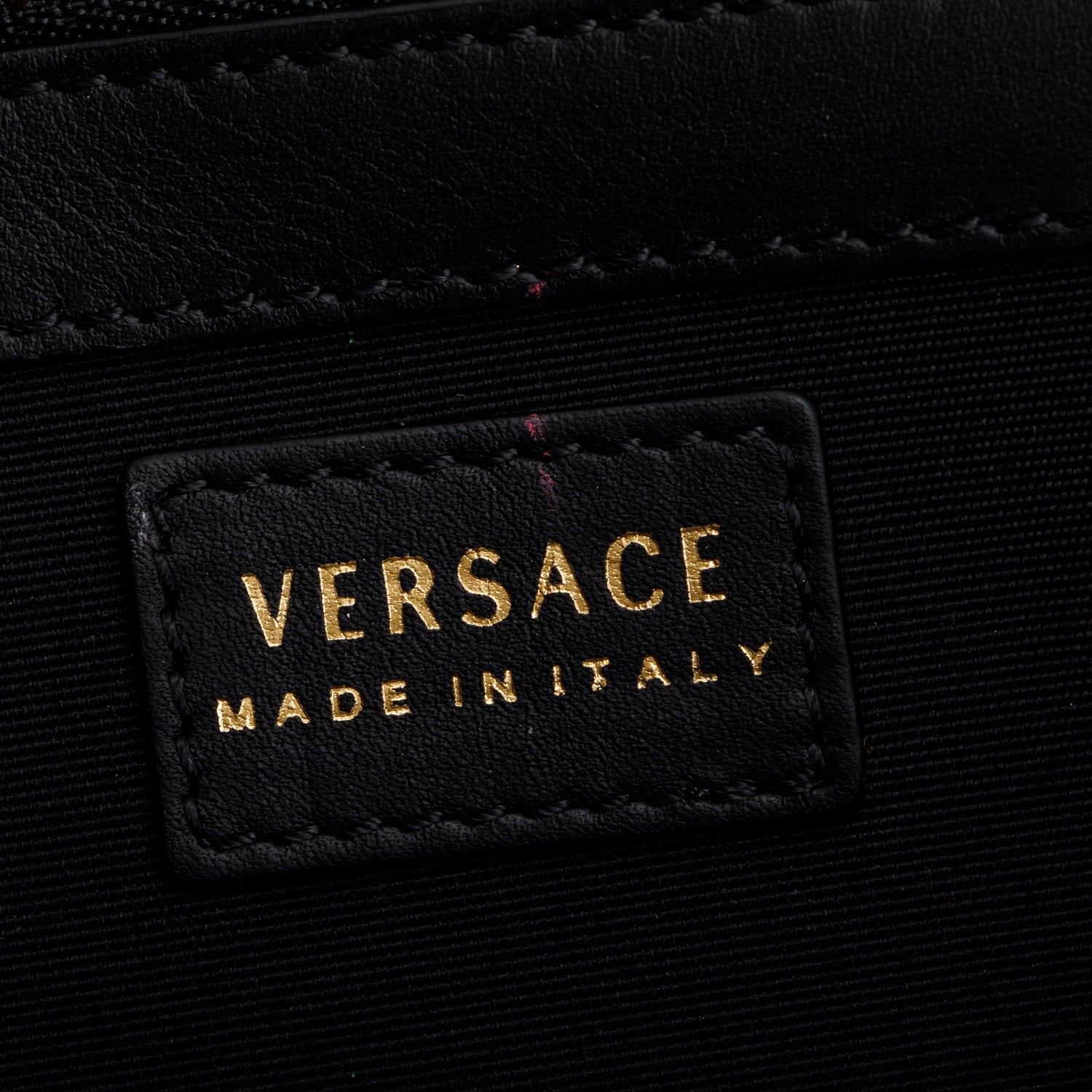 Versace Black Lambskin Virtus Crystal Embellished Wallet on Chain