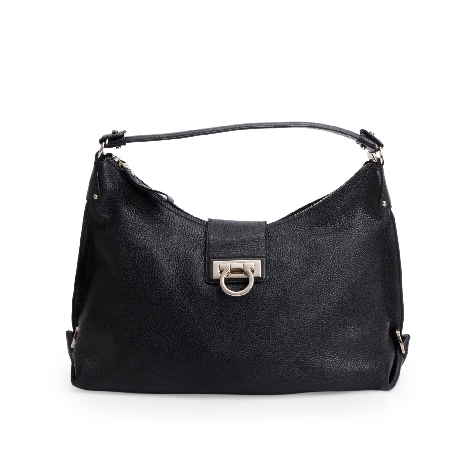 Ferragamo Black Pebbled Leather New Fanisa Large Hobo Bag
