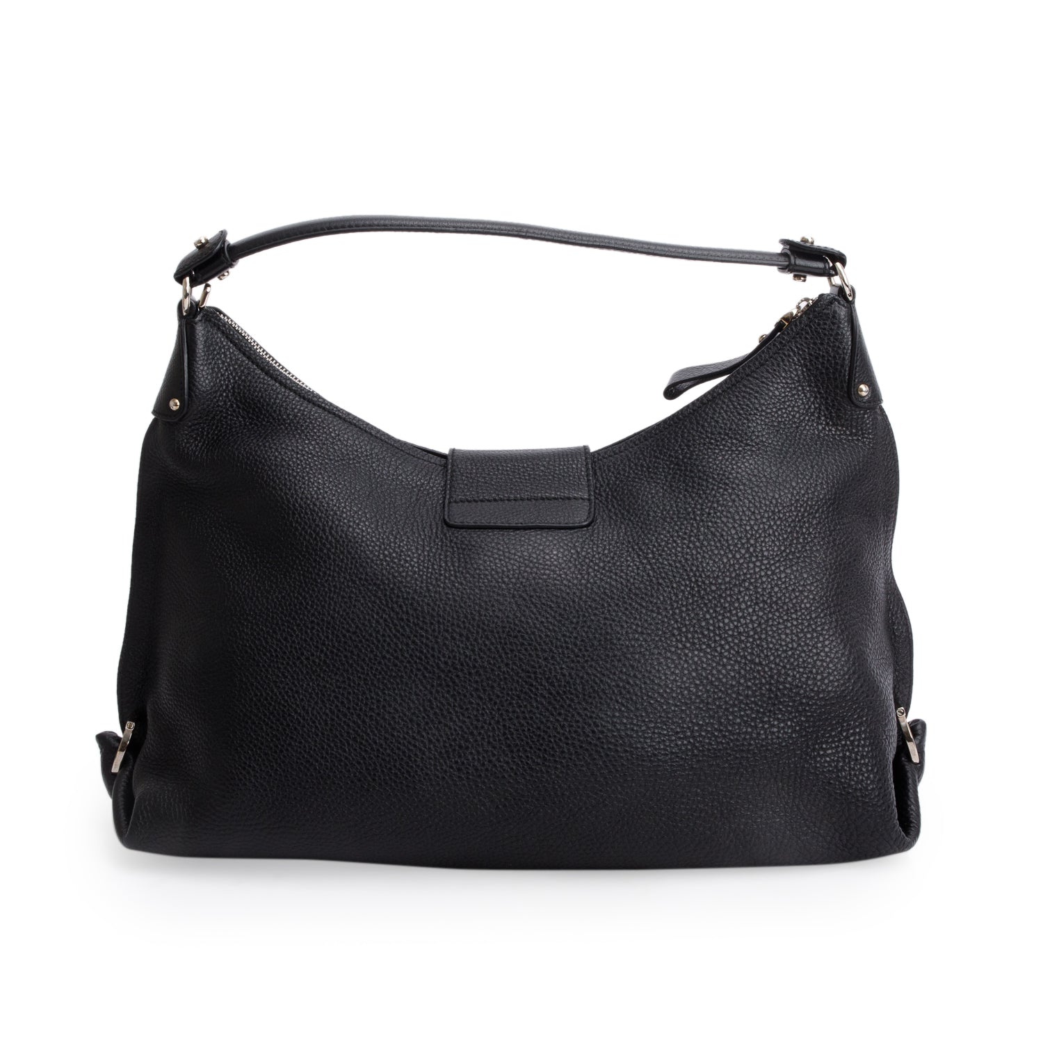 Ferragamo Black Pebbled Leather New Fanisa Large Hobo Bag